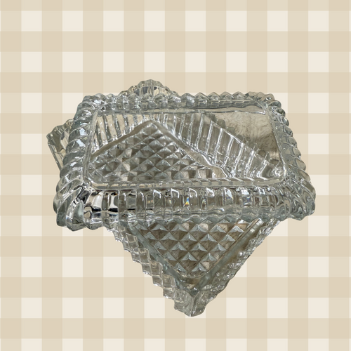 Antique EAPG Clear Rectangular Trinket Box w Lid