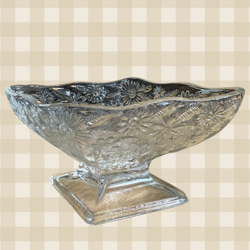 Vintage Indiana Glass Clear Pineapple and Floral Footed Compote Dish