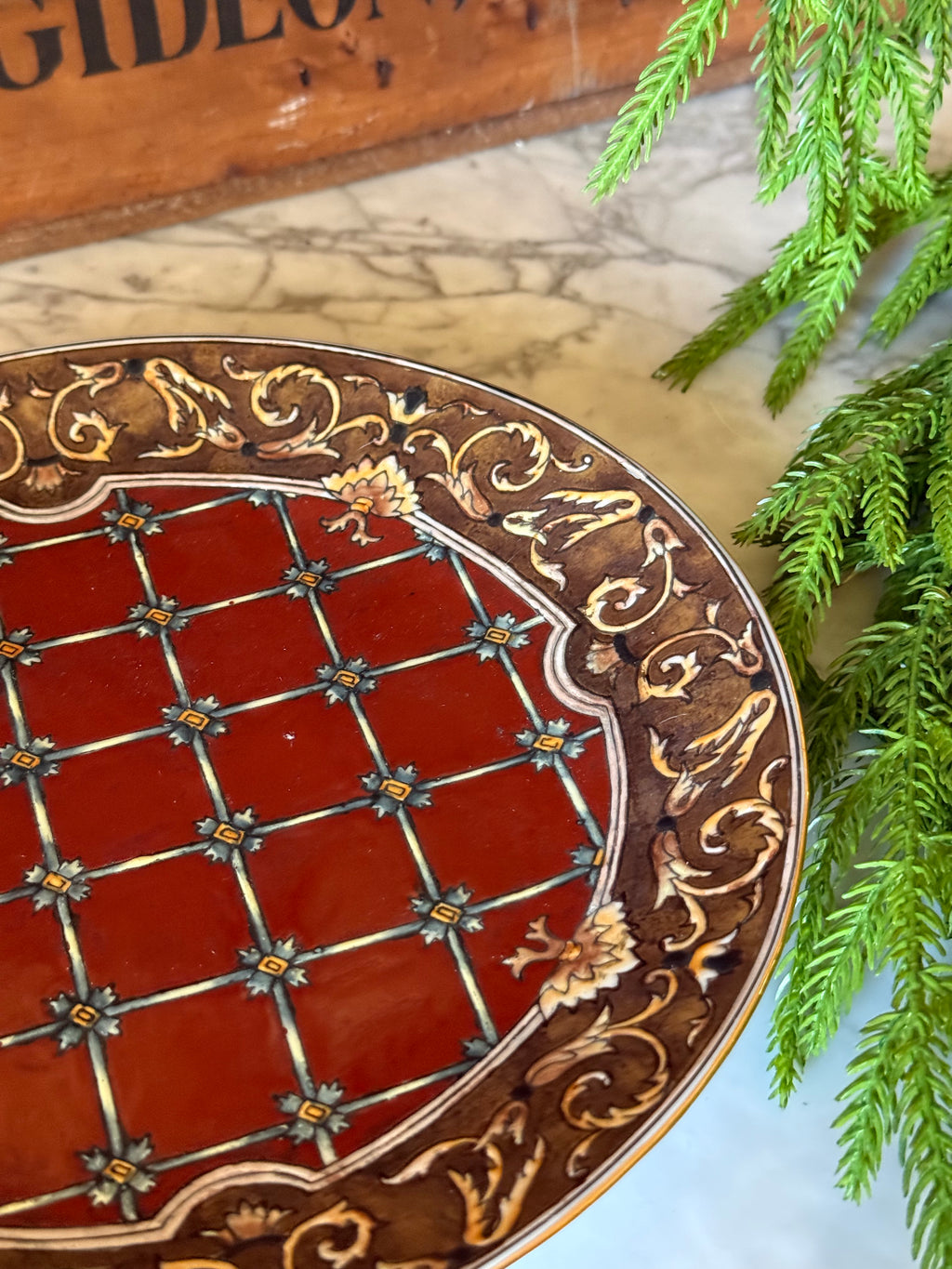 Vintage Asian Etched Lattice Accent Plate