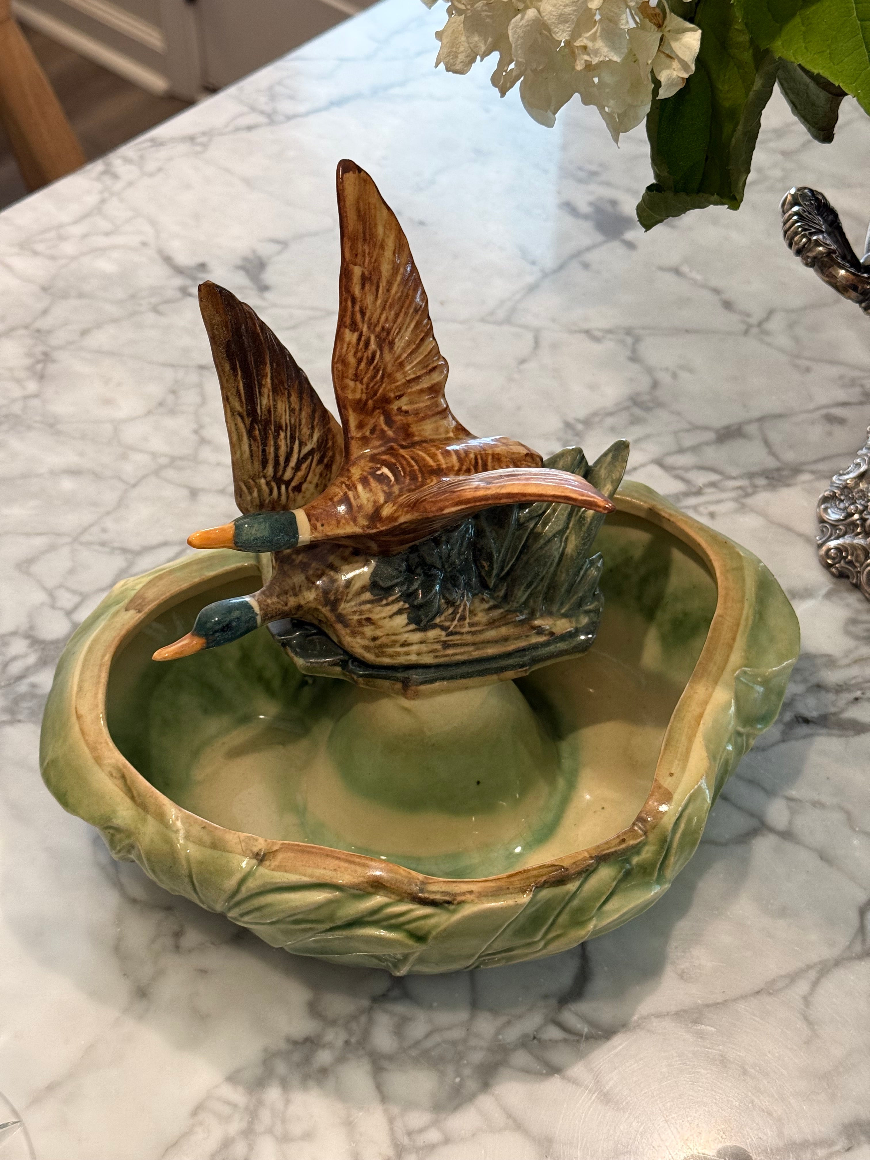 Vintage McCoy Pottery Mallard Duck Double Bulb Flower Jardiniere Planter