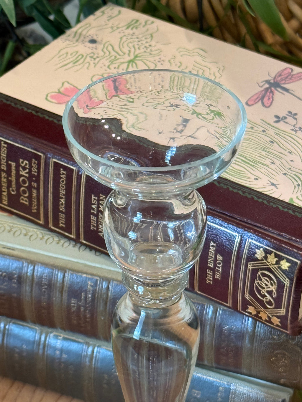Clear Glass Tapered Candlestick Holder - 9" Vintage Tabletop Decor