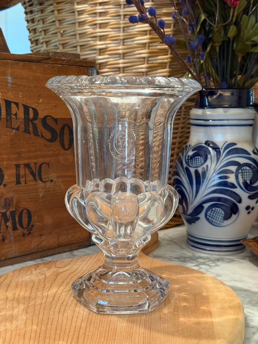 Vintage Val Saint Lambert Scalloped Crystal Urn
