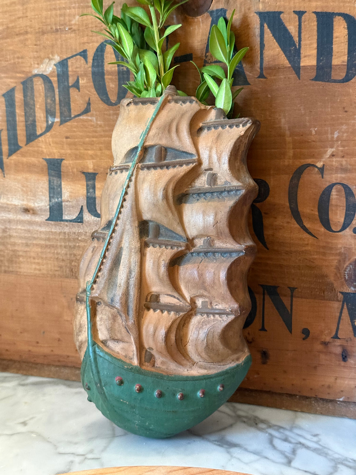 Vintage Ceramic Clipper Ship Wall Pocket