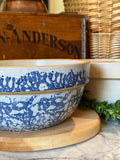 Antique Blue Spongeware Crock Shoulder Bowl - 10.75"