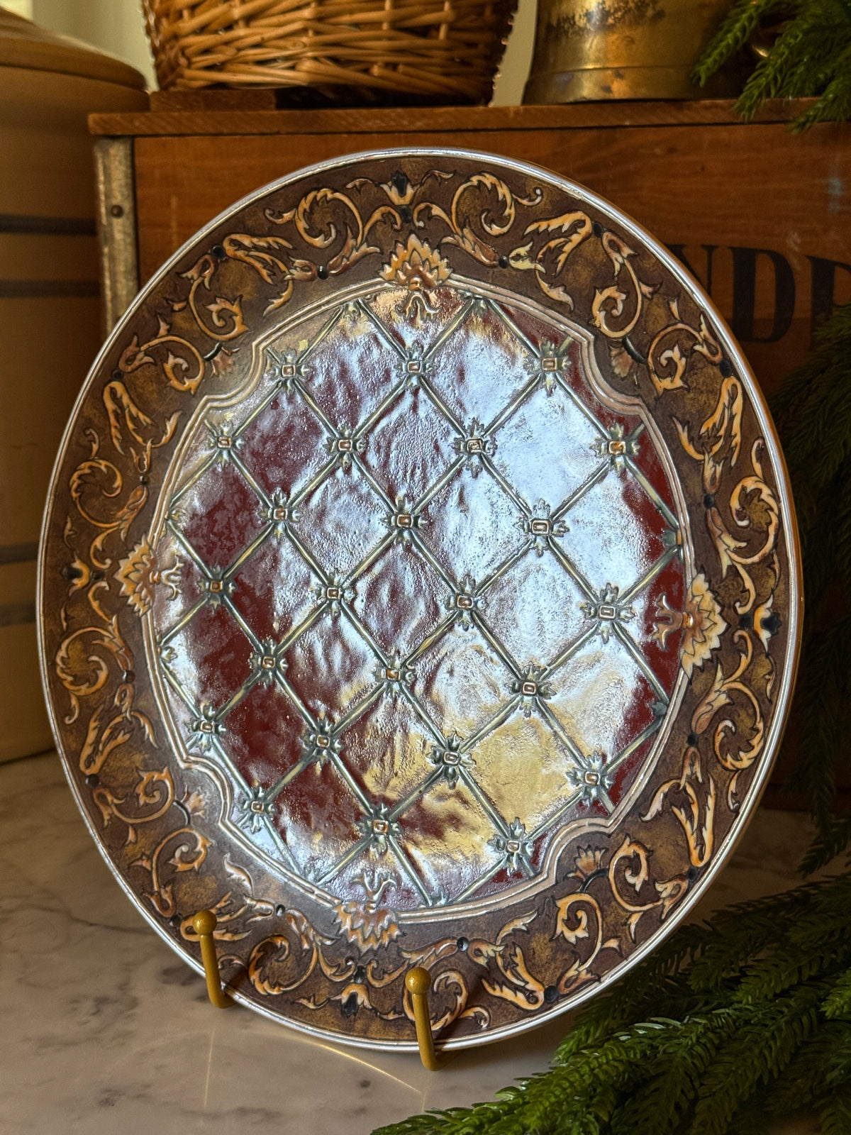 Vintage Asian Etched Lattice Accent Plate
