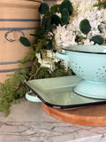 Vintage Pale Blue Teal Enamelware Serving Platter Tray