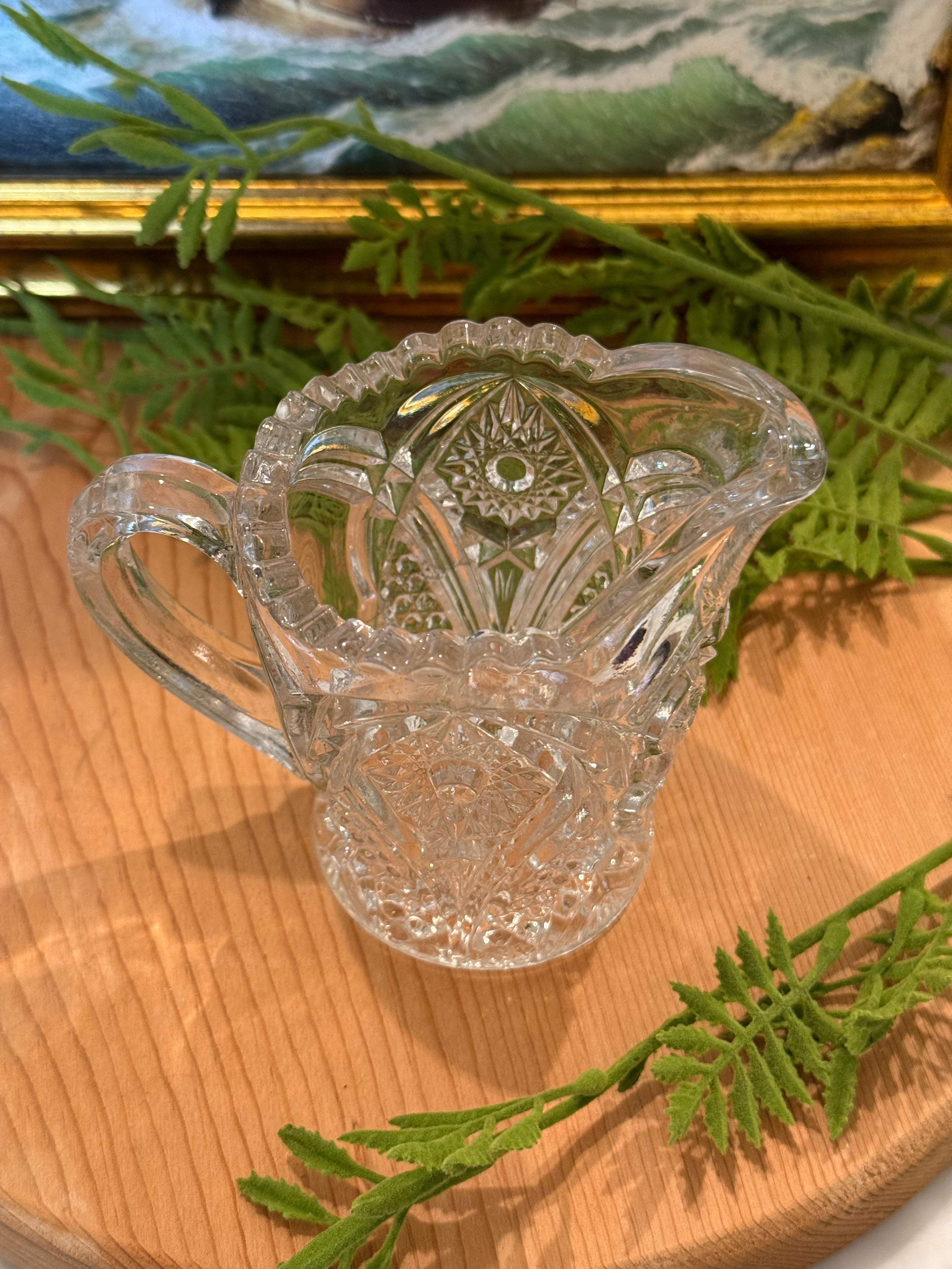 Vintage EAPG Sawtooth Edge Mini Pitcher - 4" Clear Glass Creamer