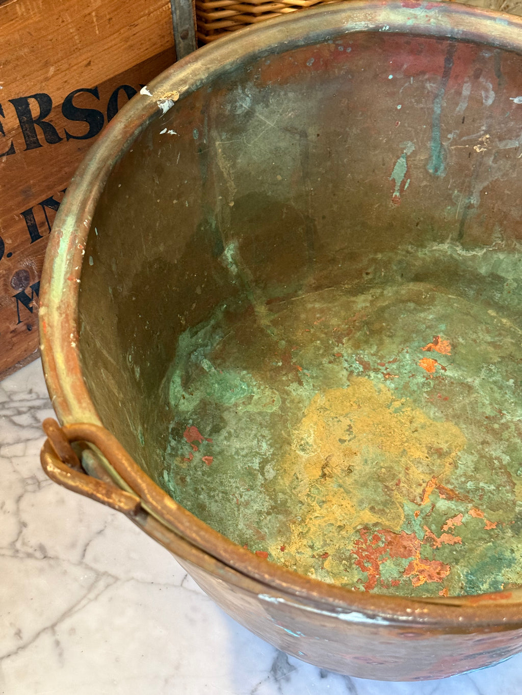 Antique Copper Hearth Bucket with Iron Handle