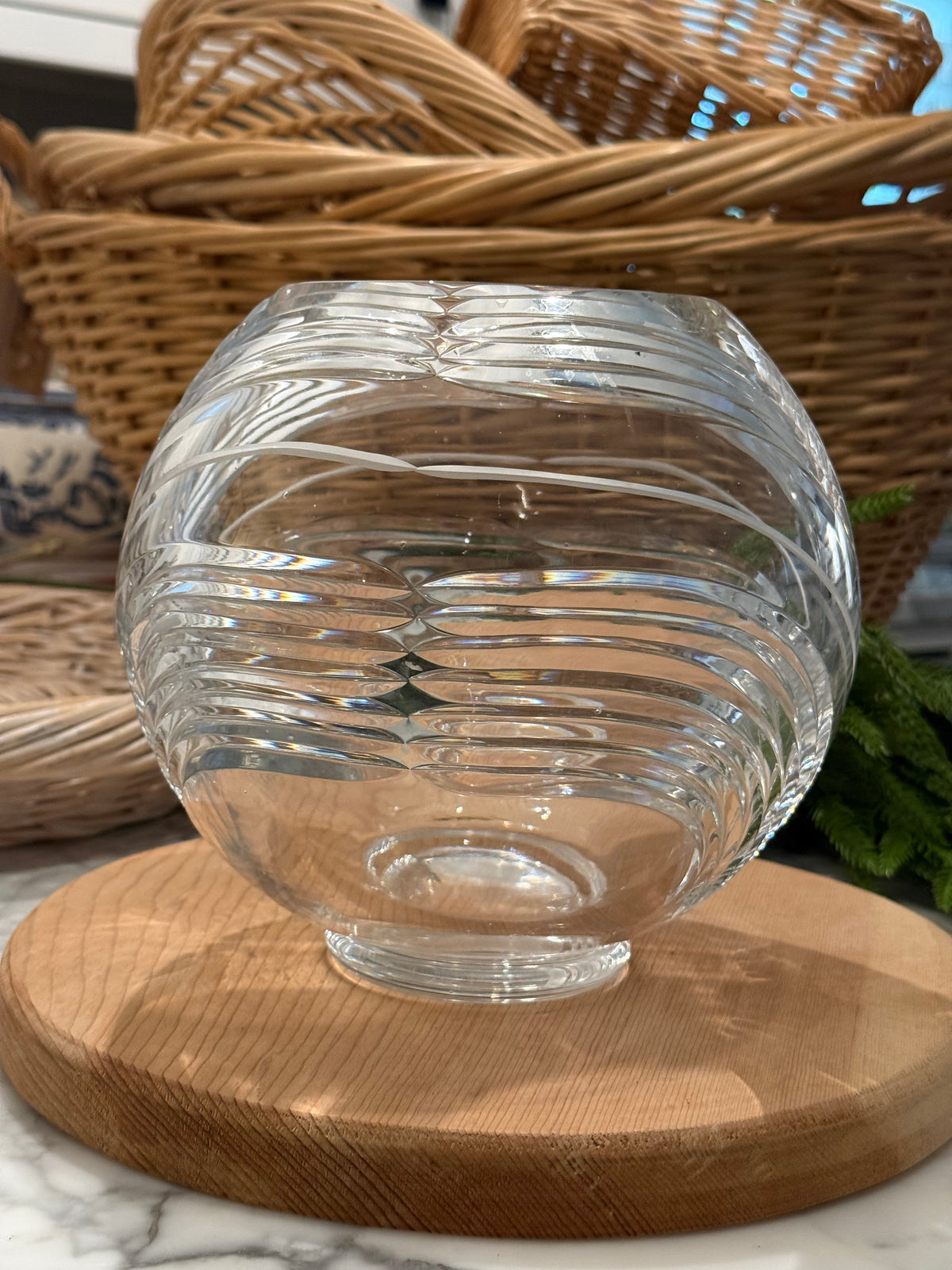 Geometric Cut Crystal Rose Bowl