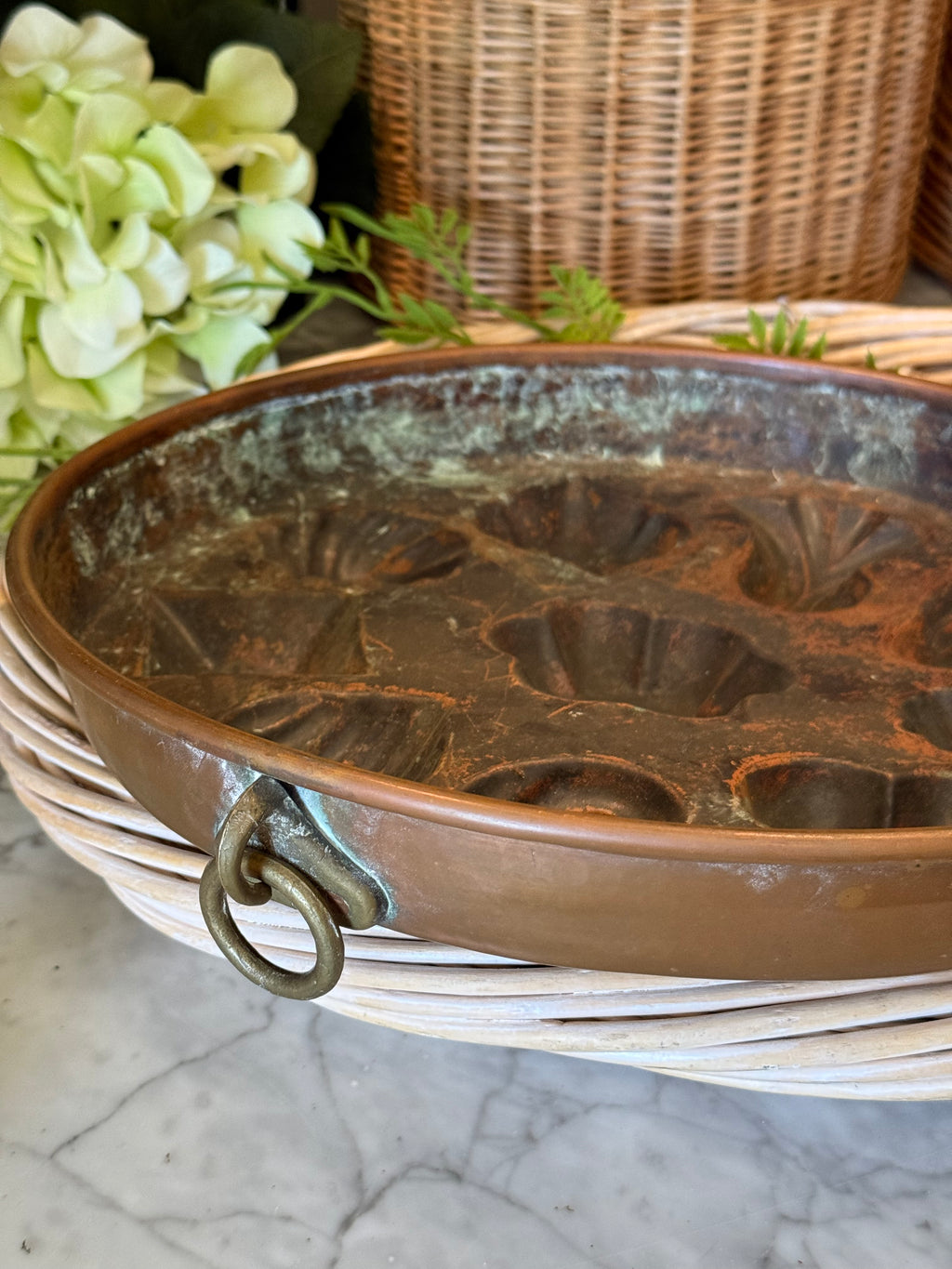 Antique French Hammered Copper Jelly Mold Pan - 12" Preserve Mold