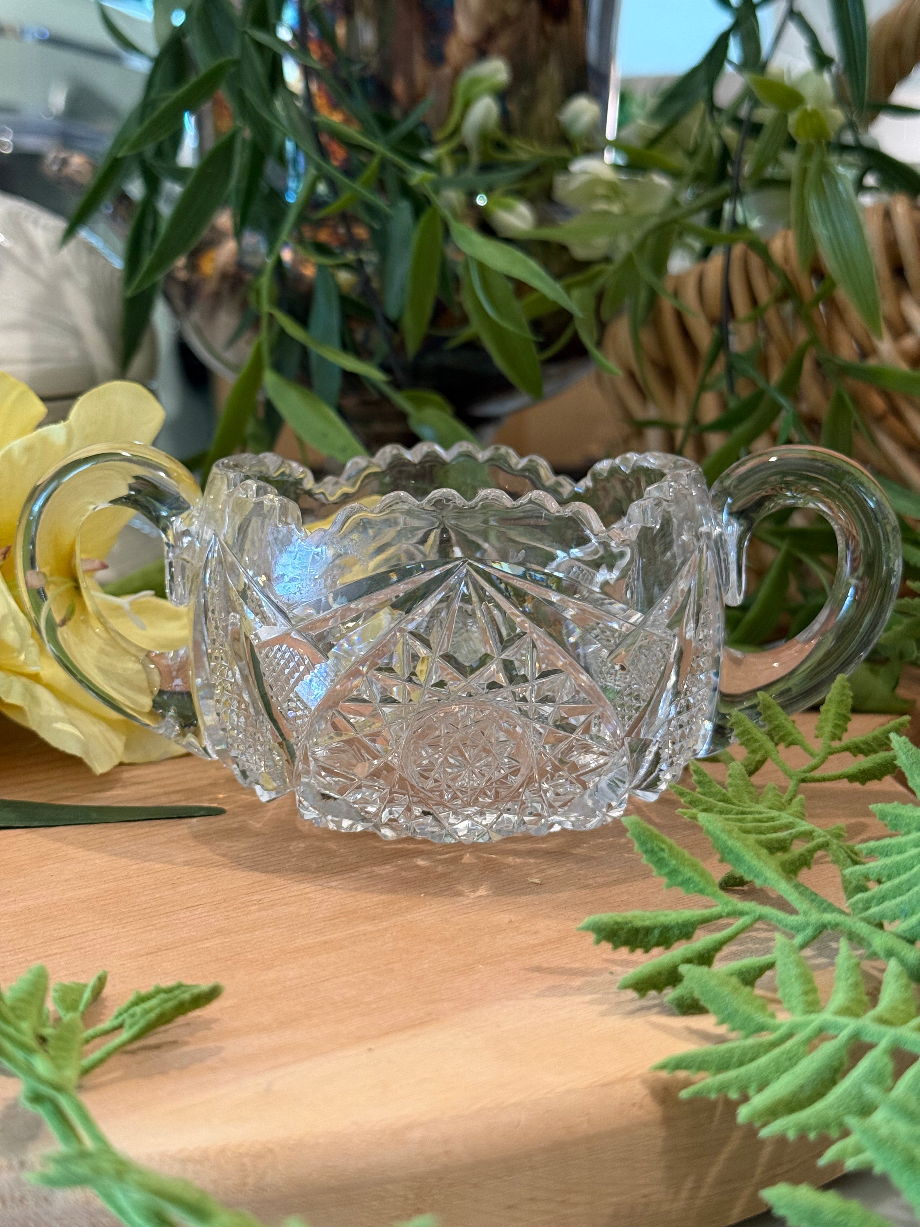 2-Piece Vintage American Brilliant Period (ABP) Cut Glass Creamer & Sugar Set
