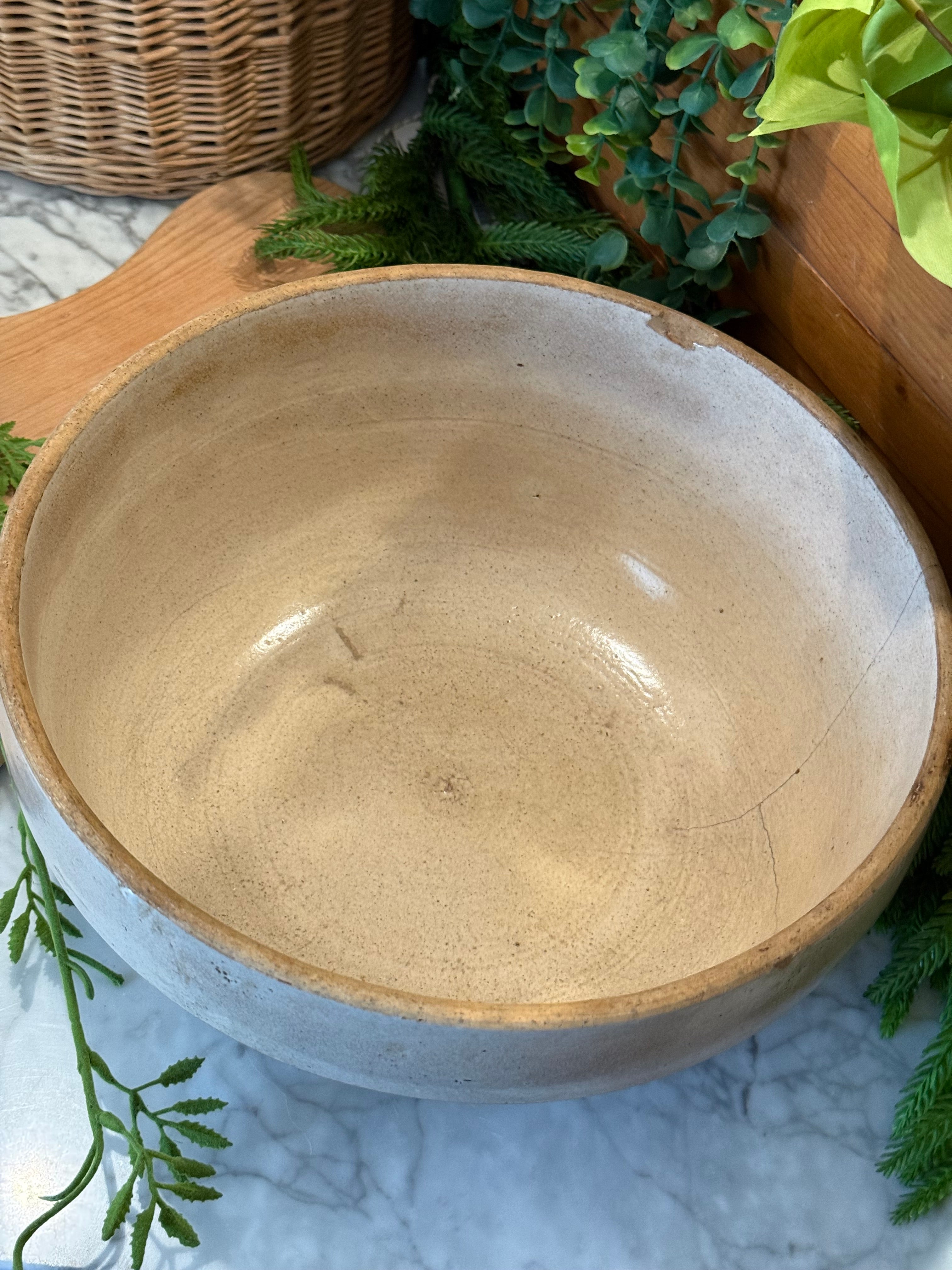 Antique Primitive Stoneware Shoulder Crock Bowl - 11"