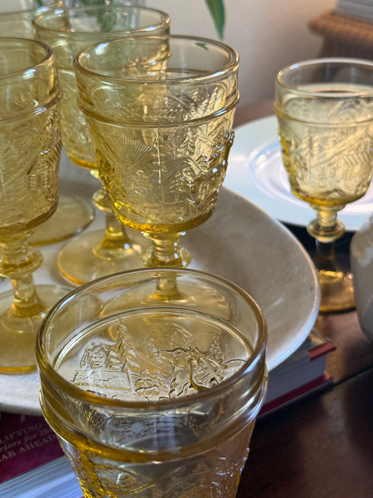 Vintage Amber Westward Ho Goblets, Set of 7