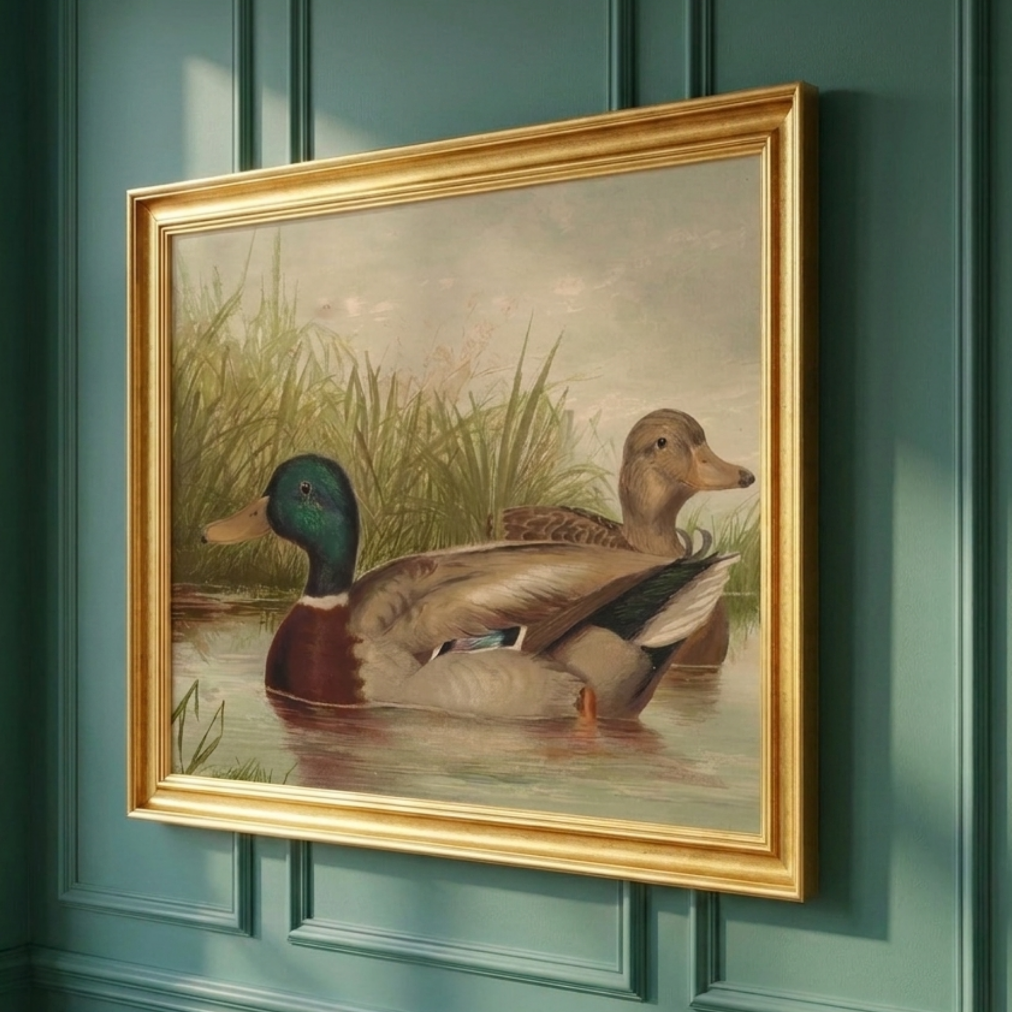 The Waterfowl No. 01 - Archival 8 x 10" Framed Mallards on Pond Fine Art Print