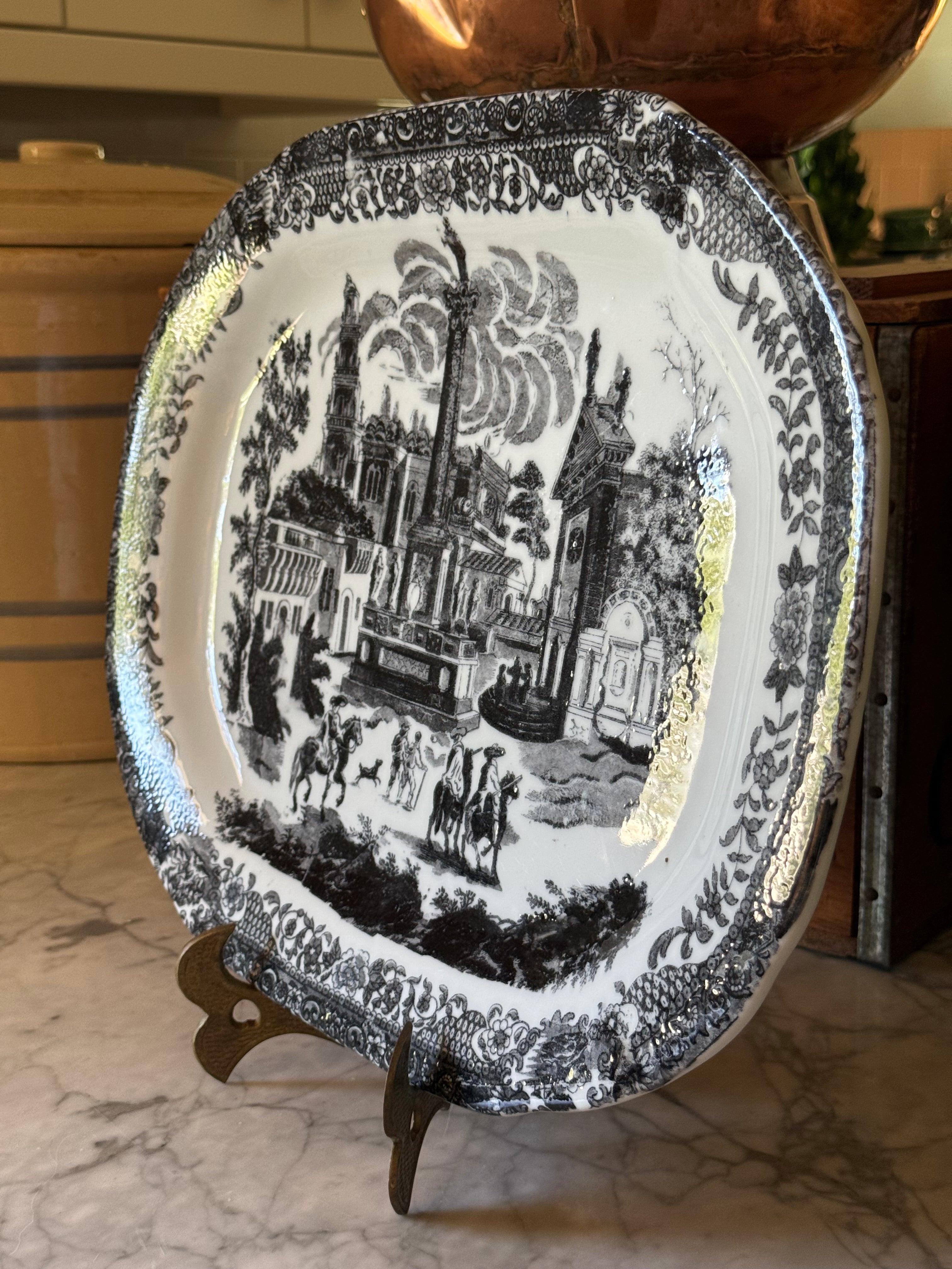 Vintage Grand Black Victorian Ironstone Platter