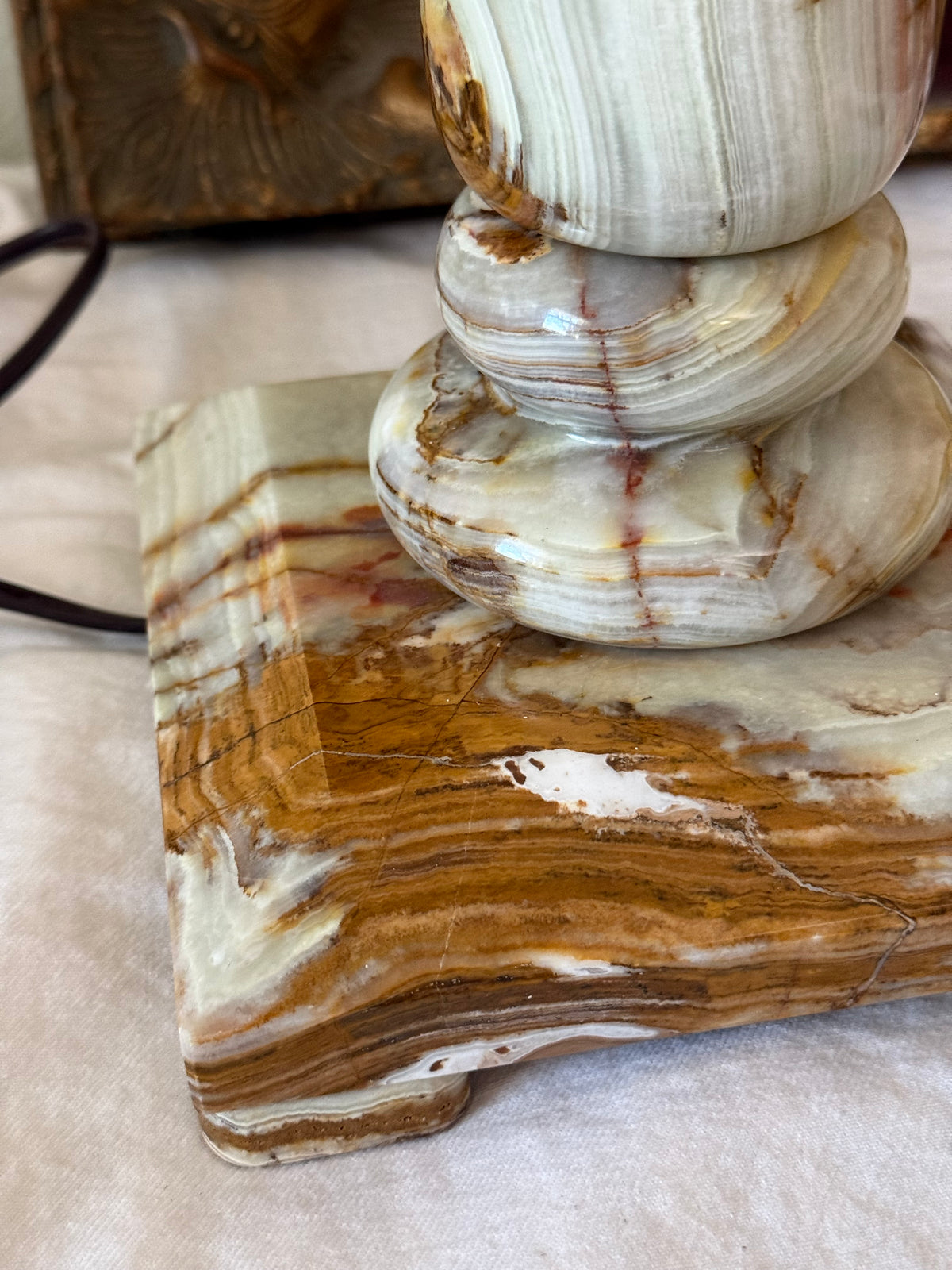 Vintage Polished Solid Onyx Column Table Lamp