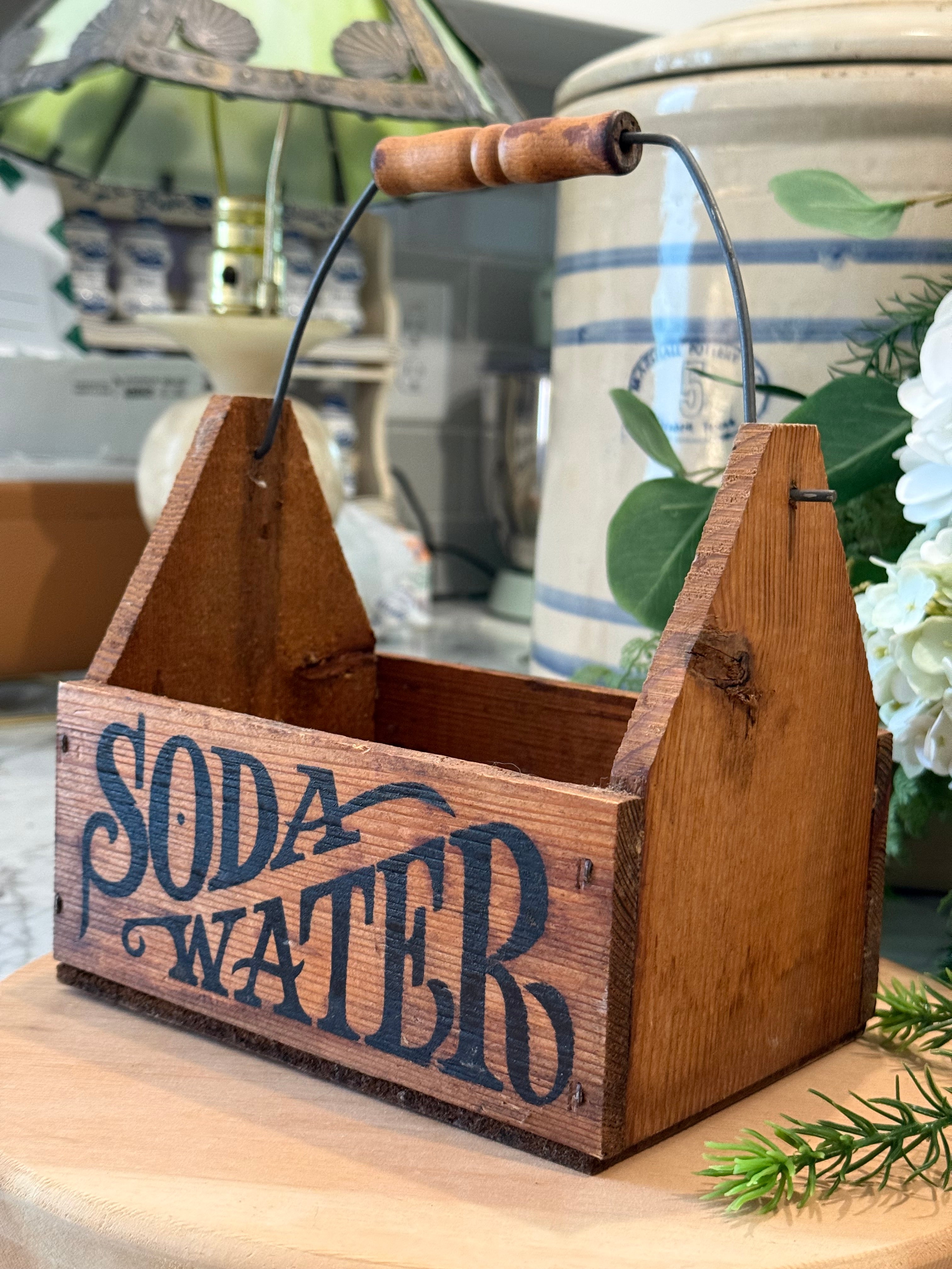 Vintage Wooden Soda Water Crate Caddy