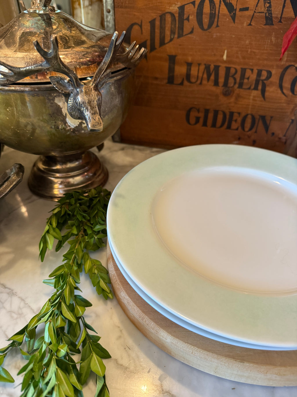 Vintage Bavarian Sage Rim Plates, Set of 2
