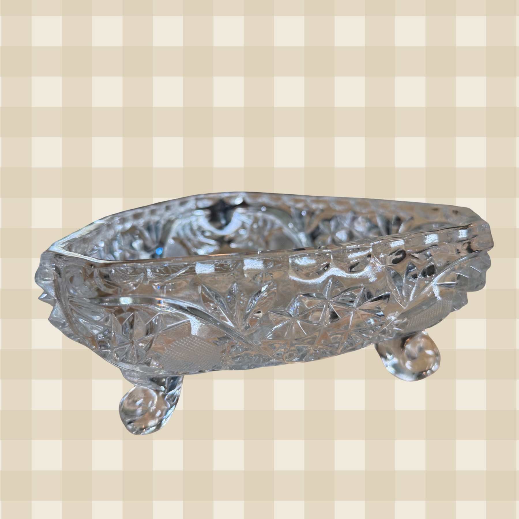 Vintage German Crystal Snowflake Burst Bowl