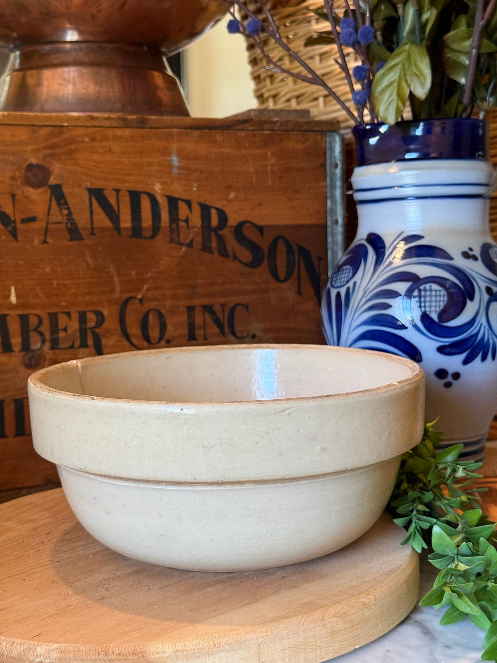 Antique Primitive Stoneware Shoulder Crock Bowl - 8.5"