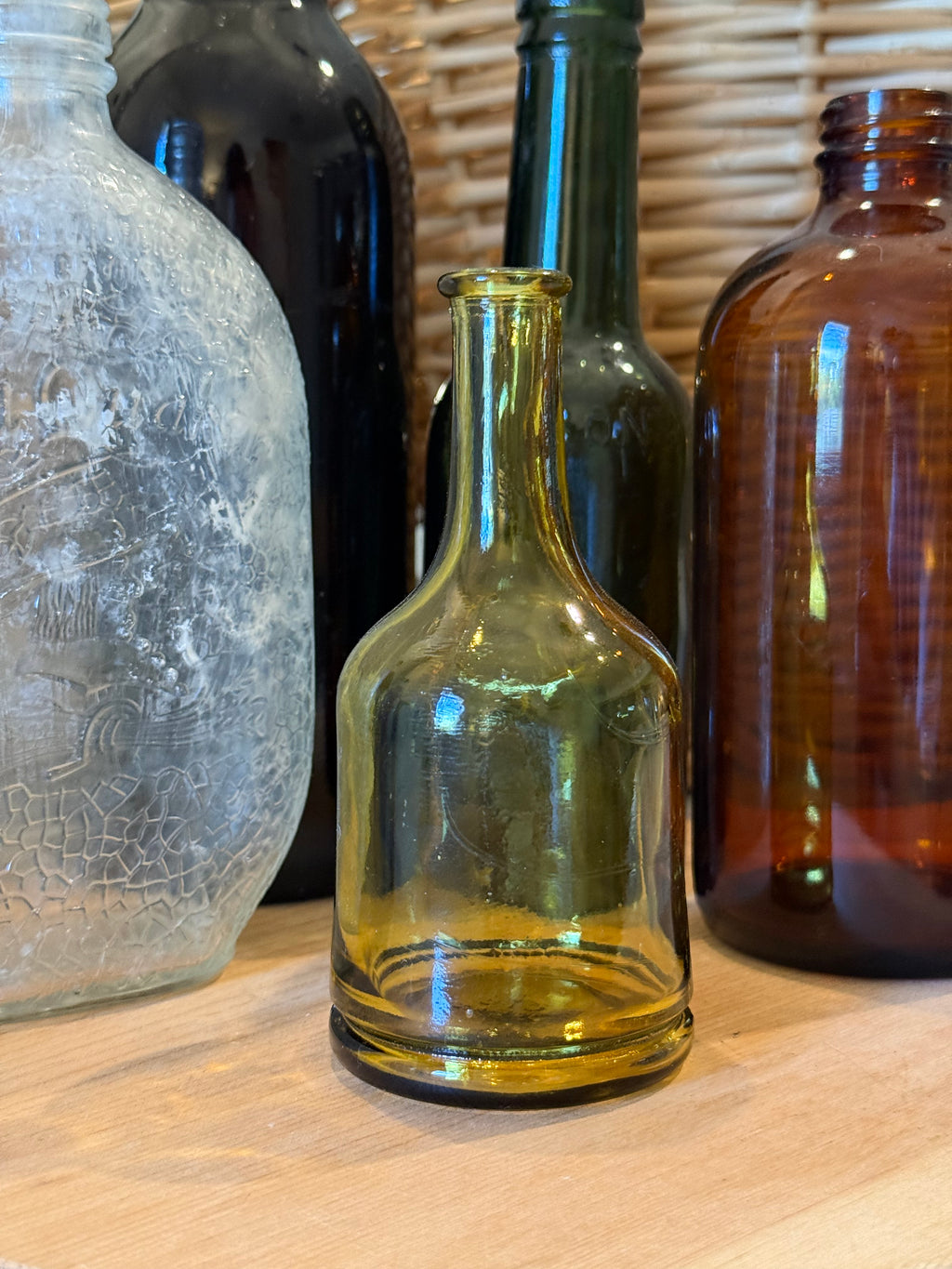 Petite Japanese Amber Glass Bottle