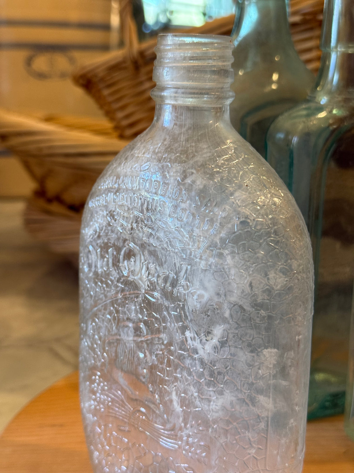 Vintage Quaker Motif Glass Flask