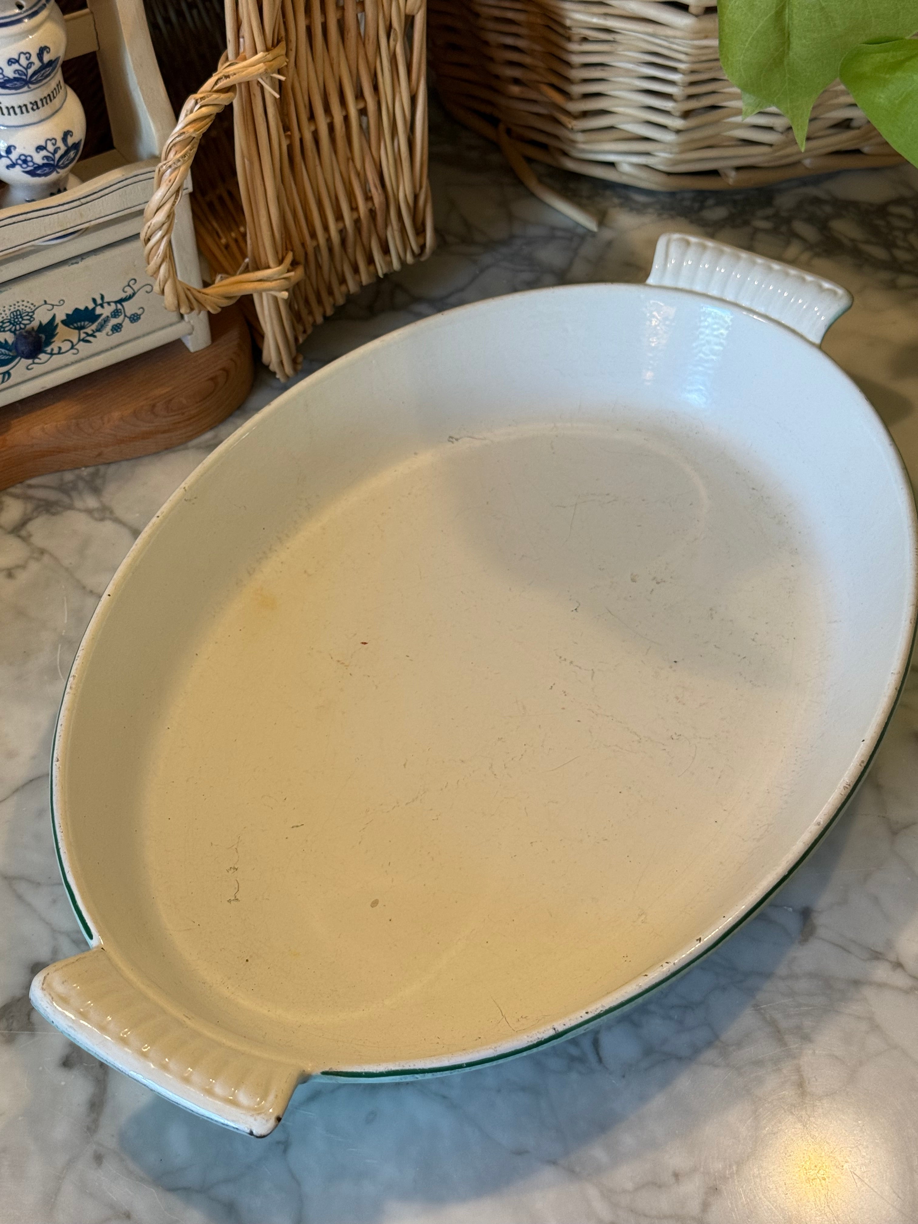 Vintage Teal Holland Enameled Cast Iron Casserole Dish