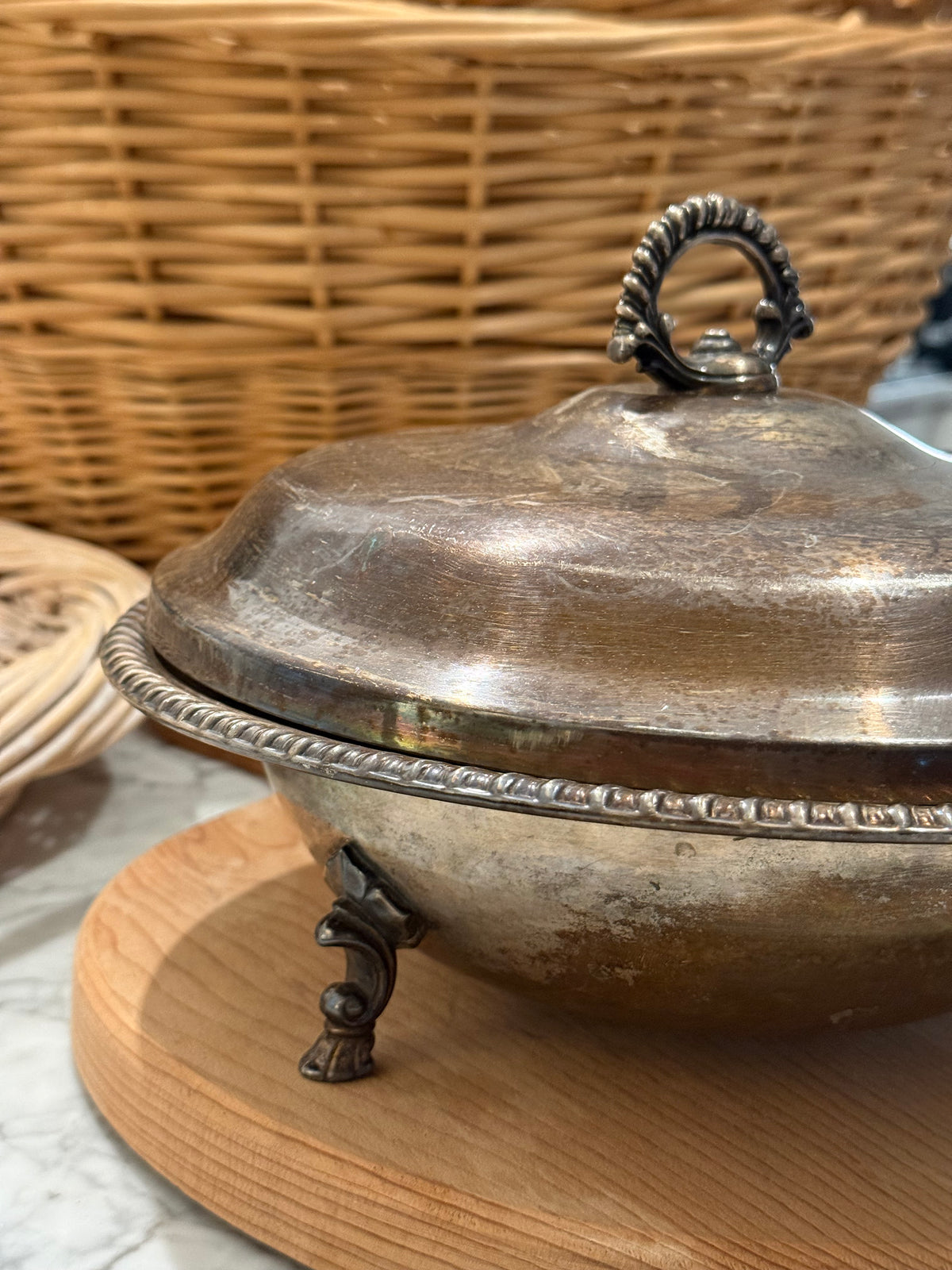 Round Silver Covered Casserole Tureen