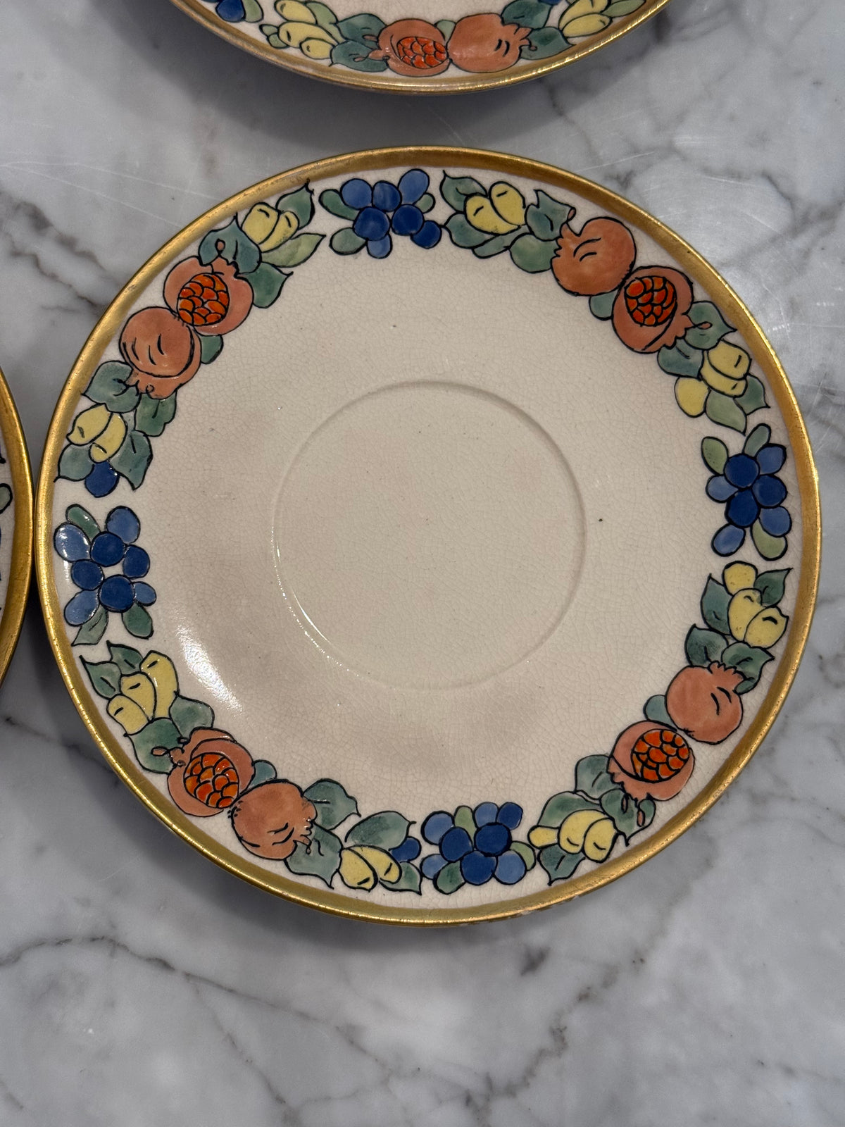 Antique Chinoiserie Ironstone Teacups & Saucers, Set of 4