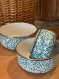 Set of 3 Sea Glass Teal Enamelware Nesting Bowls Vintage Coastal Decor