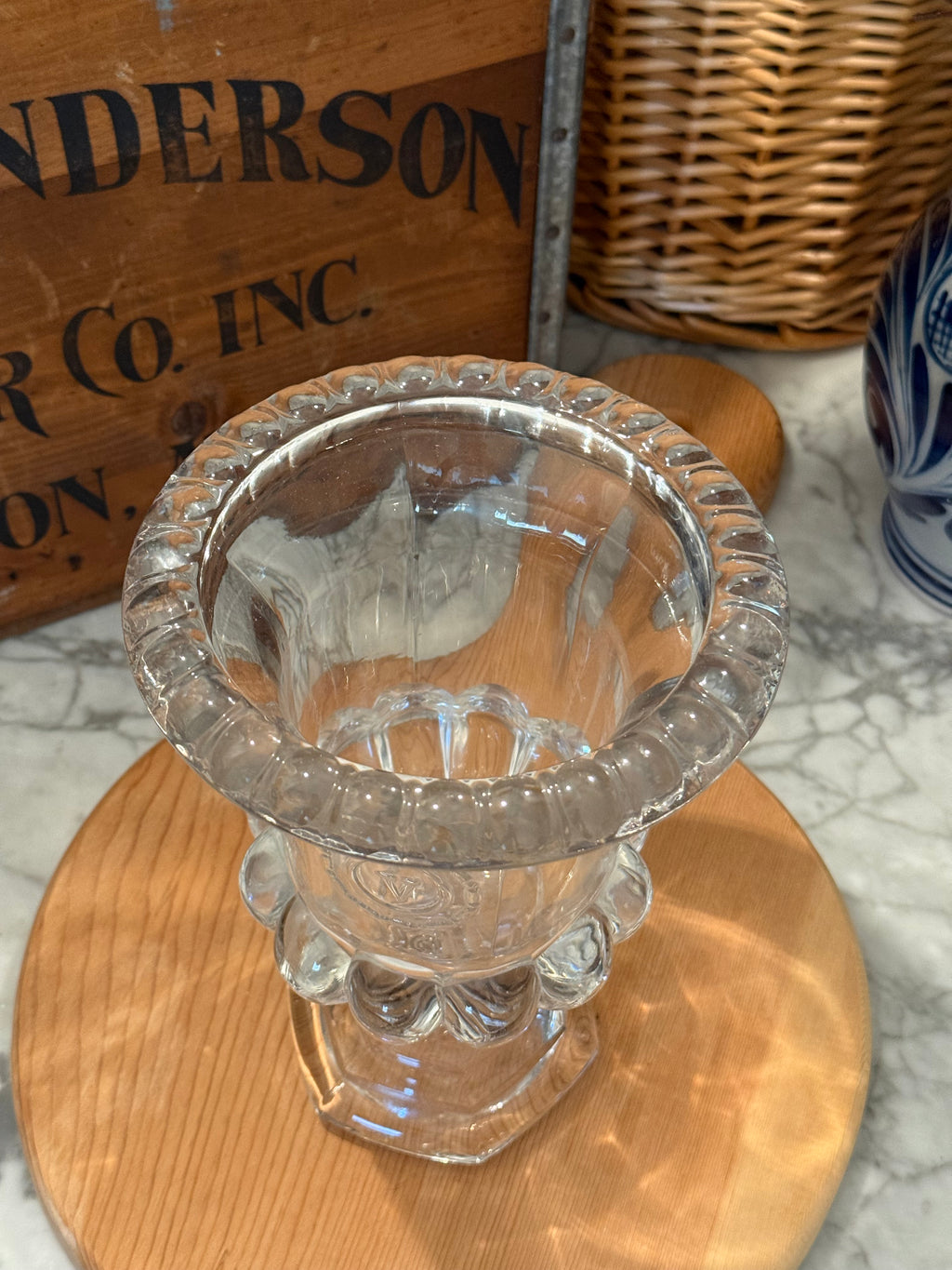 Vintage Val Saint Lambert Scalloped Crystal Urn