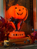 Vintage Halloween "Trick-or-Treat" Blow Mold Orange Pumpkin & Black Cat