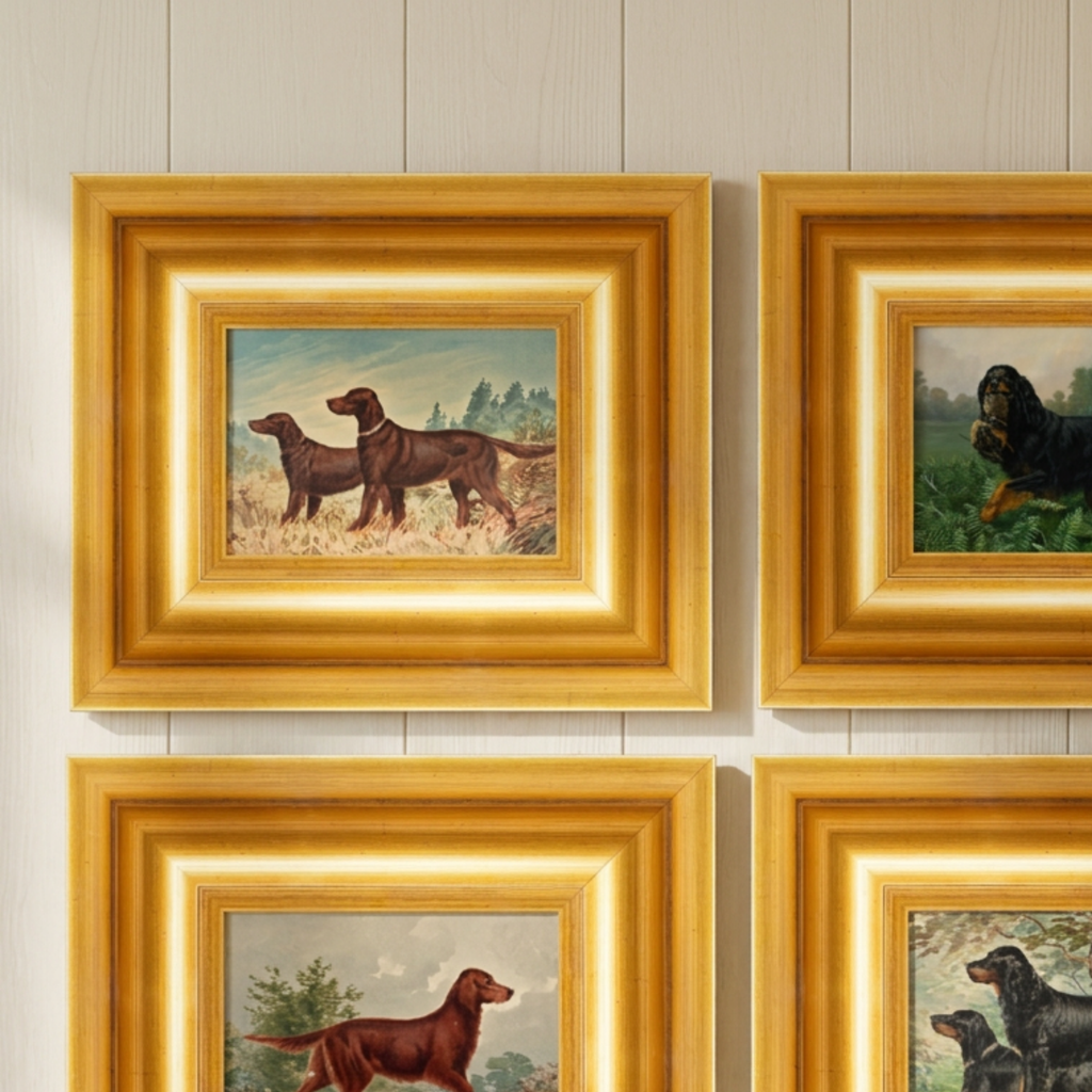 The Field Dog No. 05 - 5x7 Antique Inspired Gold Framed English Sporting Dog Portrait