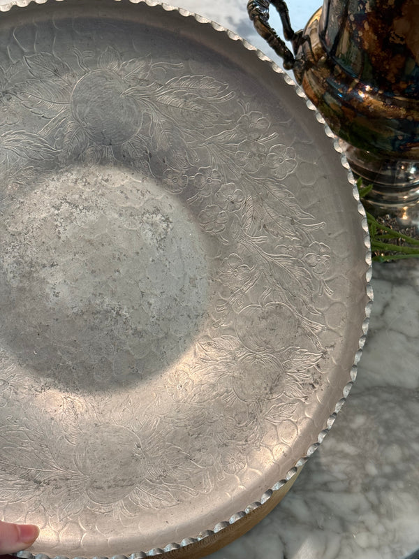 Vintage Mid-Century Aluminum Sawtooth Edge Round Platter Bowl