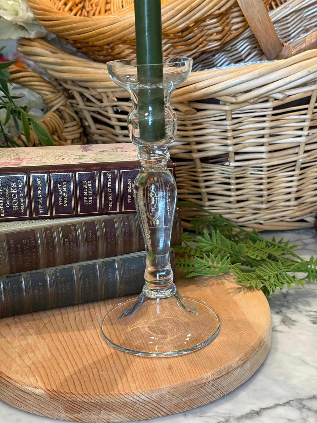 Clear Glass Tapered Candlestick Holder - 9" Vintage Tabletop Decor