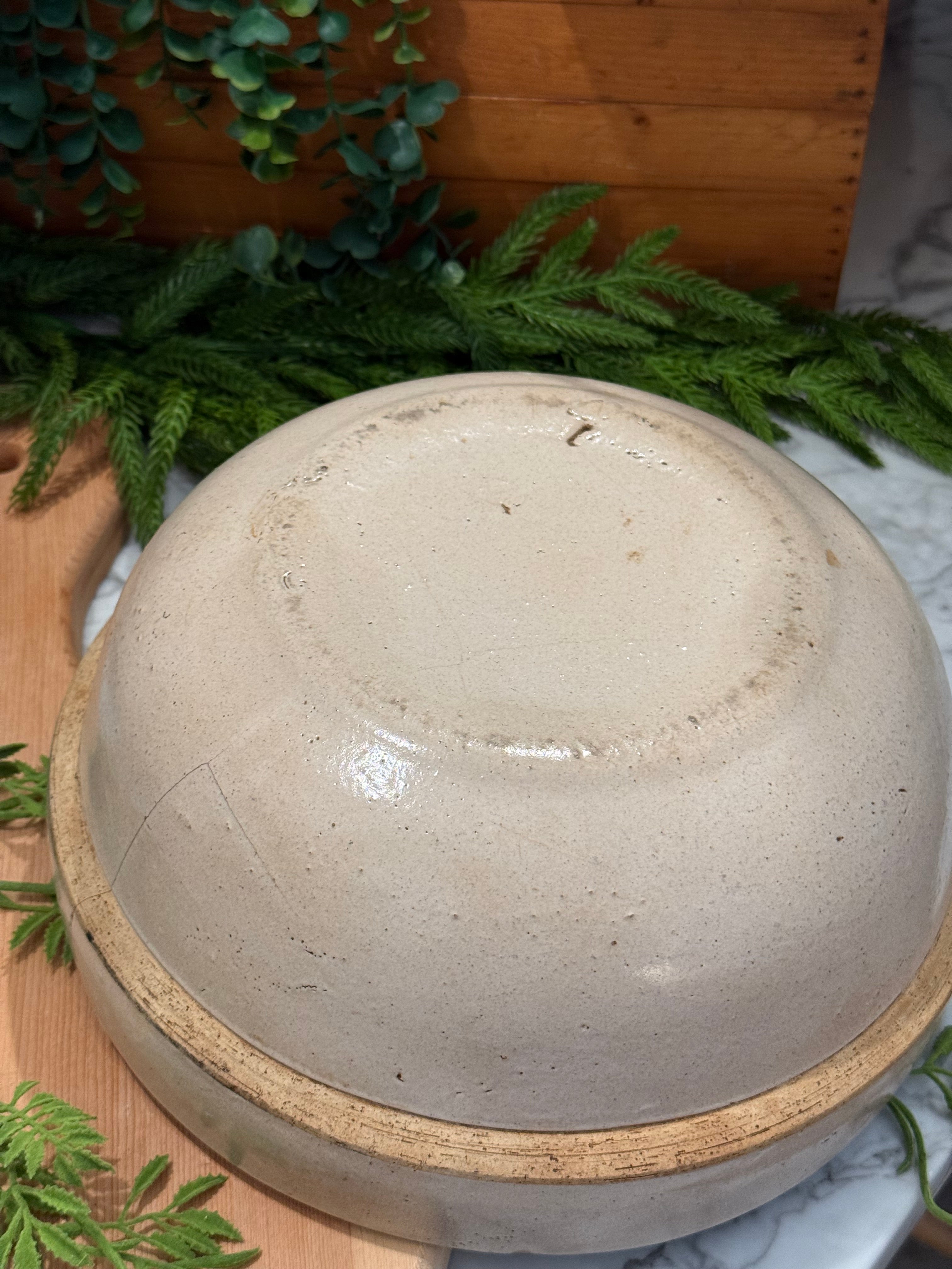 Antique Primitive Stoneware Shoulder Crock Bowl - 11"