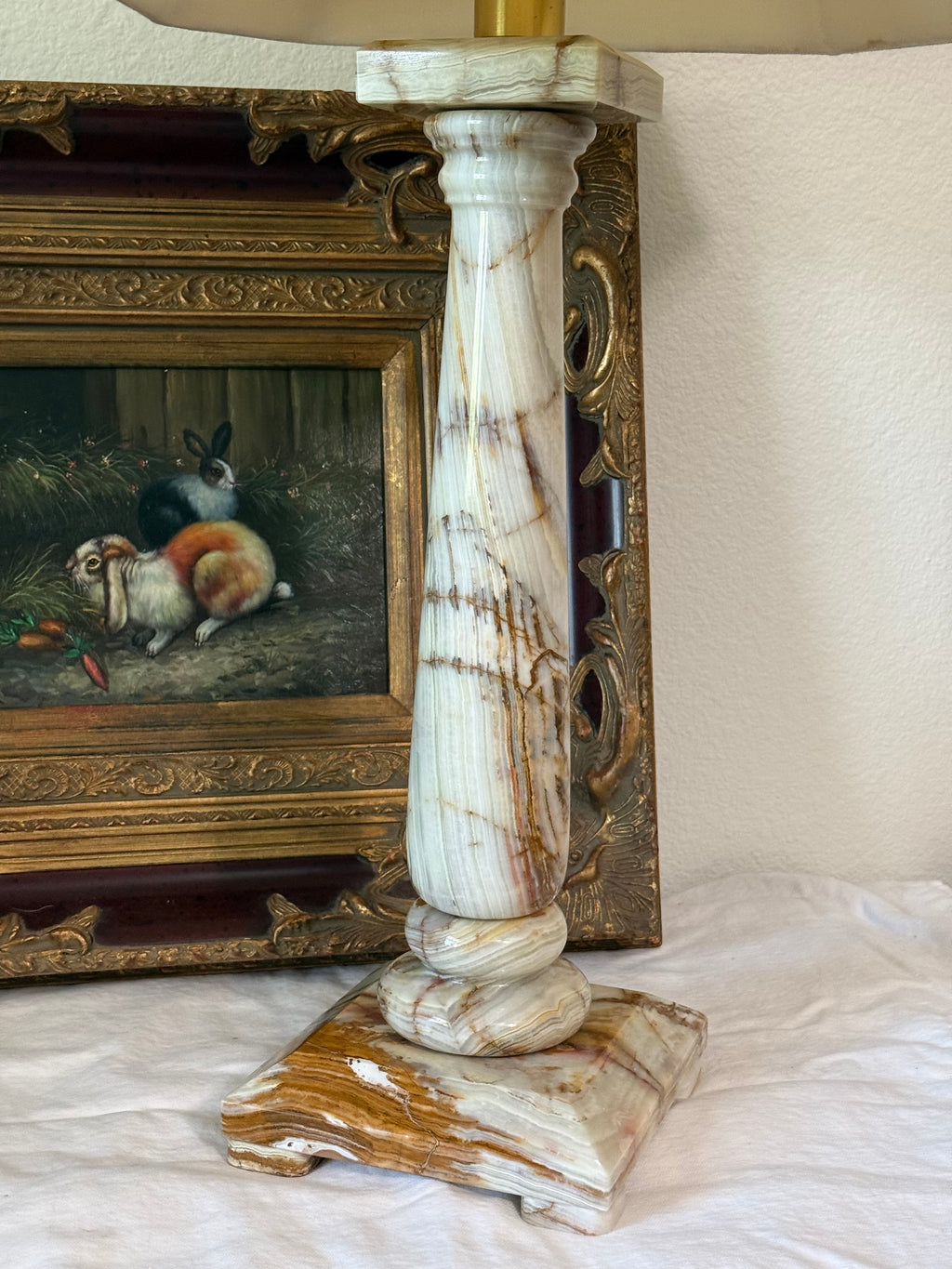 Vintage Polished Solid Onyx Column Table Lamp