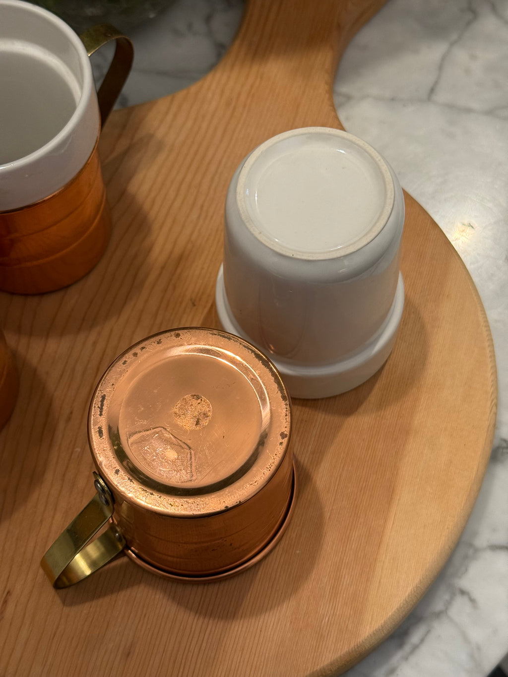 Vintage Copper Insulated Porcelain Mugs, Set of 4
