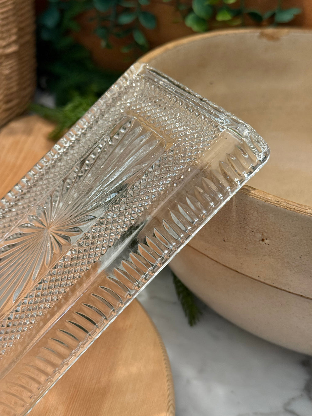 Vintage Starburst Pressed Glass Trays, Set of 2
