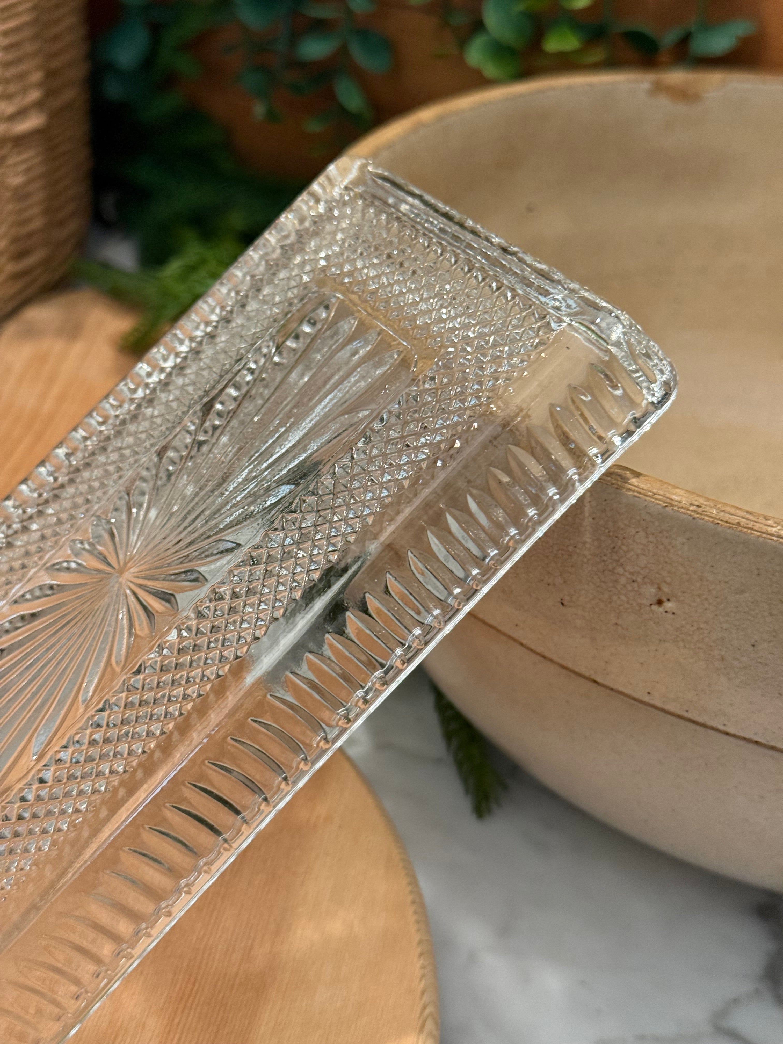 Vintage Starburst Pressed Glass Trays, Set of 2