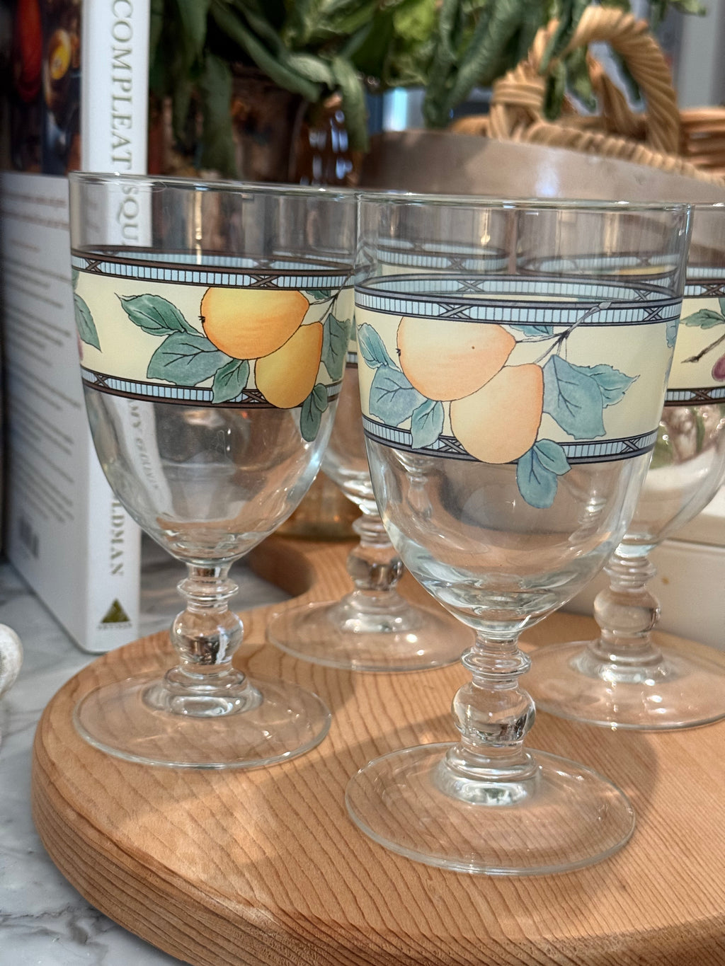 Vintage Mikasa Garden Harvest Clear Glass Water Goblets | Set of 6