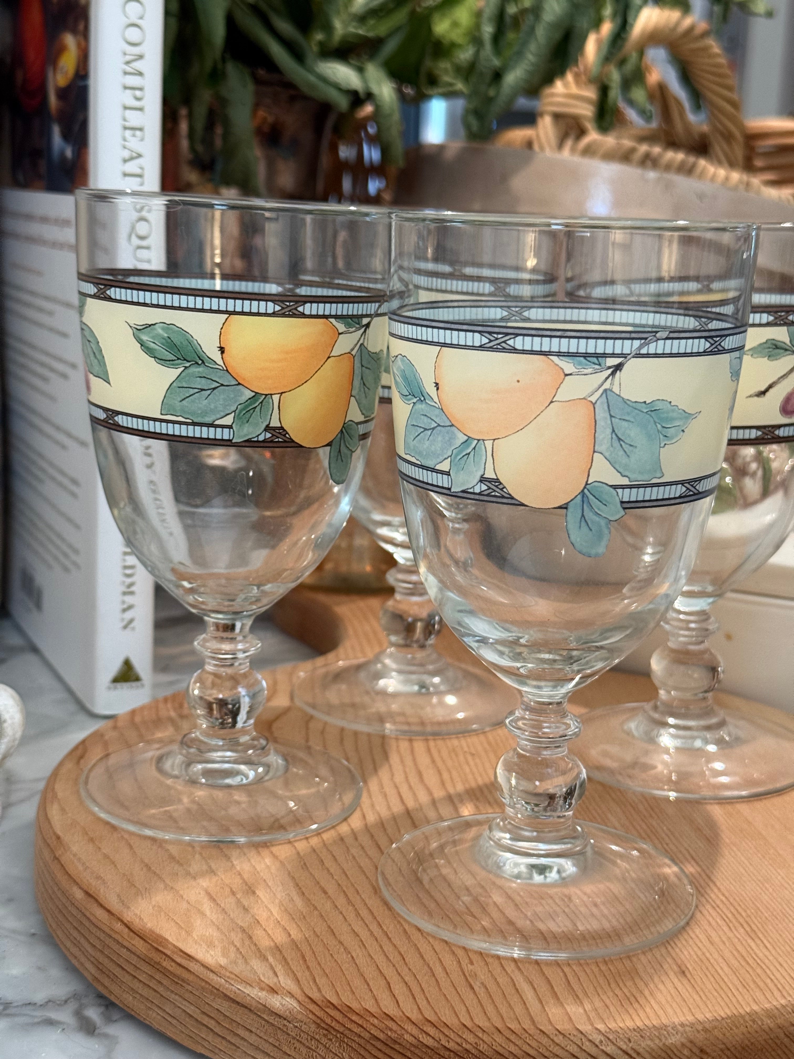 Vintage Mikasa Garden Harvest Clear Glass Water Goblets | Set of 6