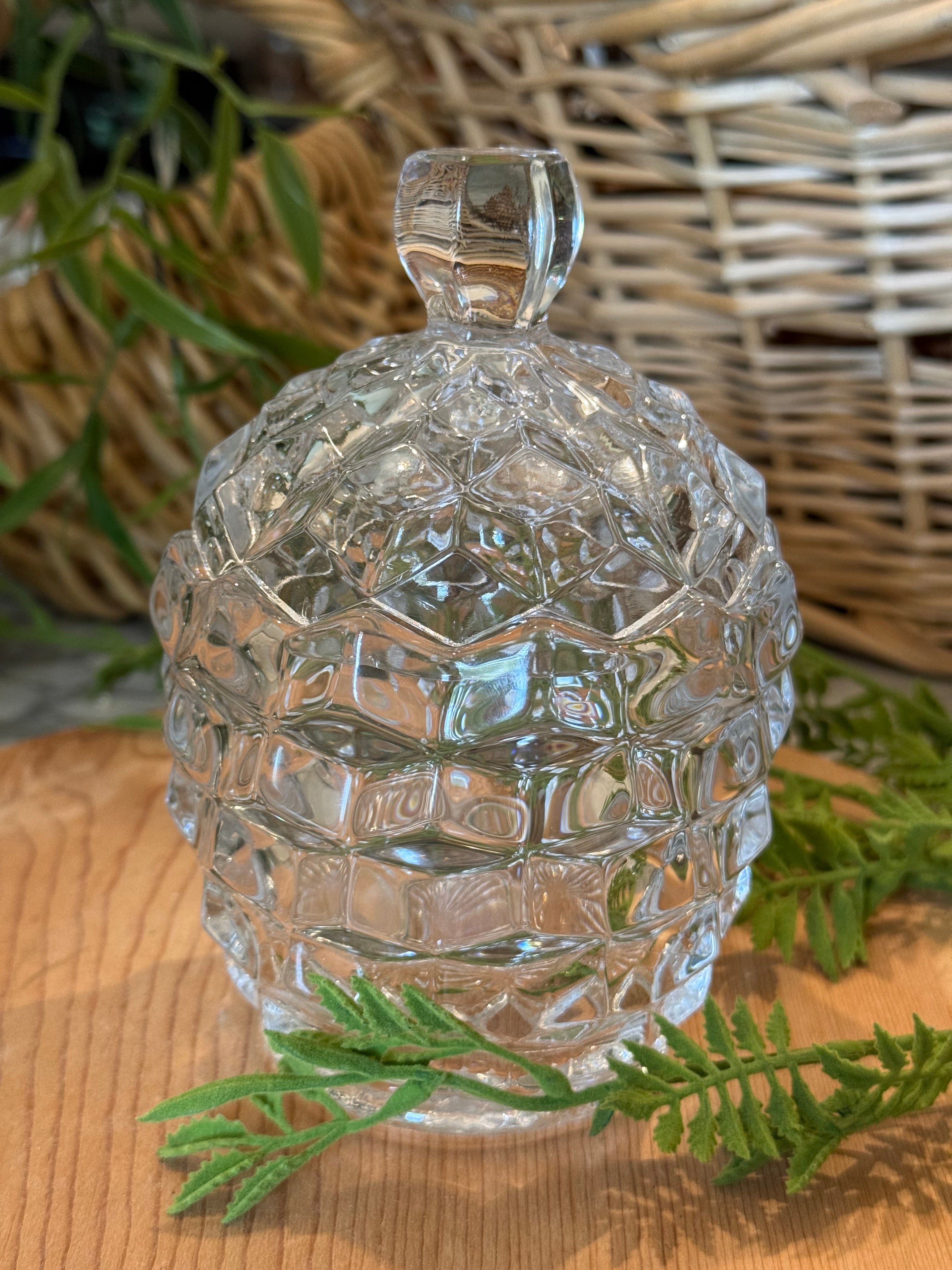 Fostoria Glass Barrel Sugar Dish with Lid