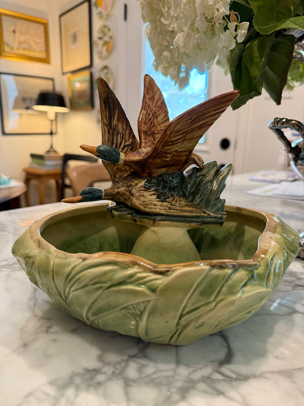 Vintage McCoy Pottery Mallard Duck Double Bulb Flower Jardiniere Planter