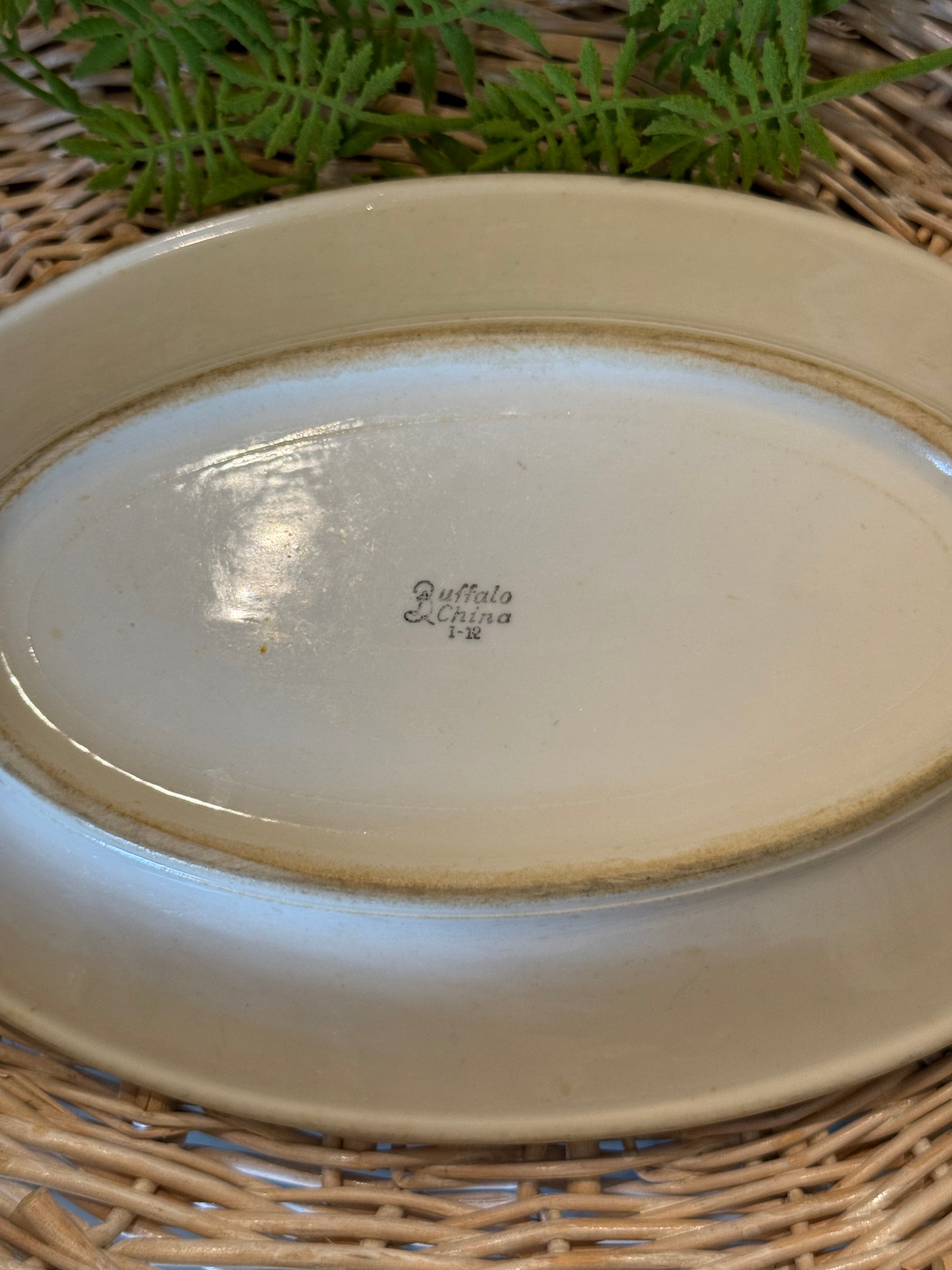 Vintage Green Stripe Buffalo China Restaurantware Oval Platter