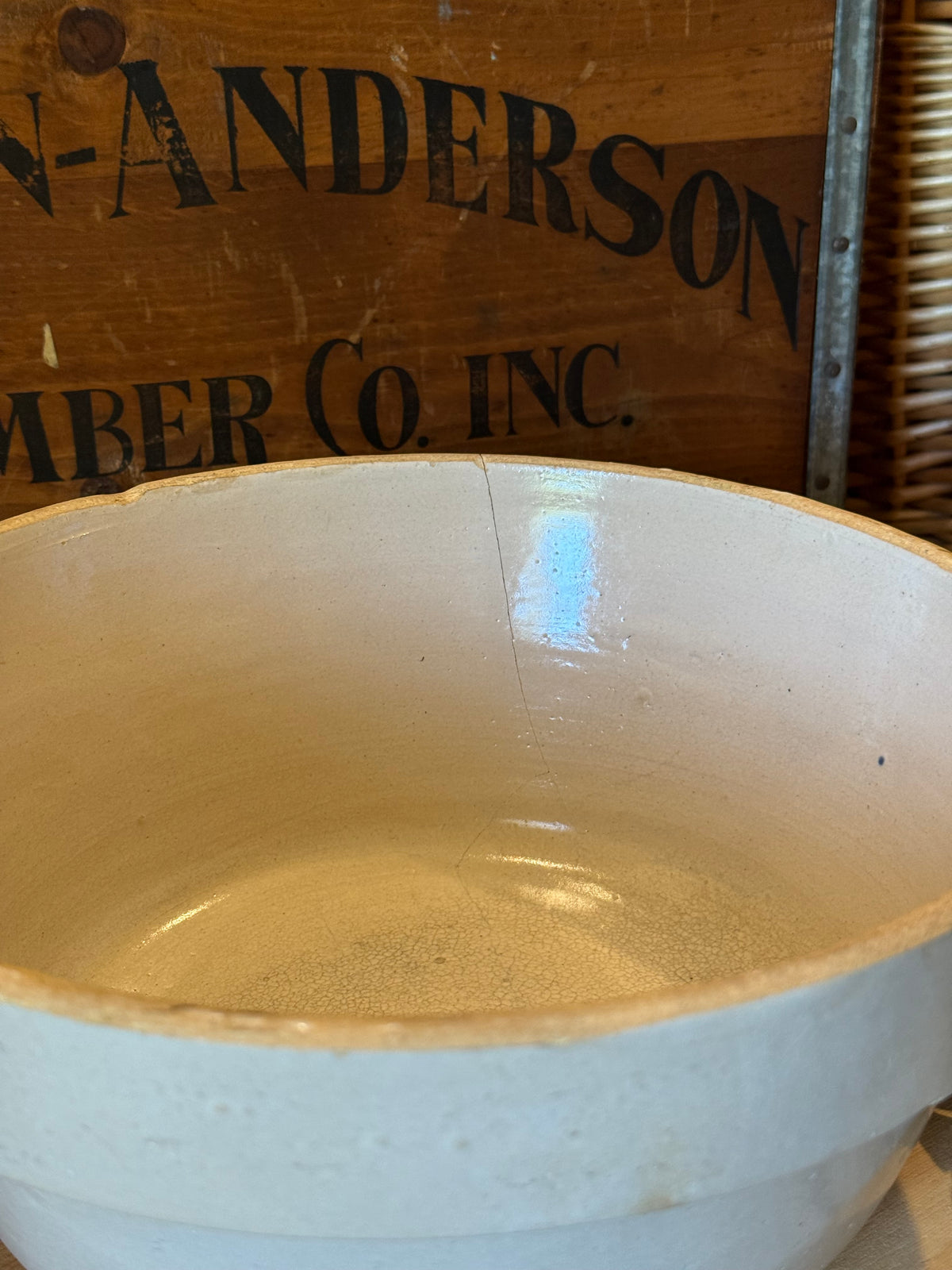 Antique Primitive Cream Dough Shoulder Bowl - 10.5"
