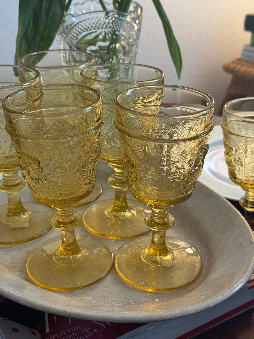 Vintage Amber Westward Ho Goblets, Set of 7
