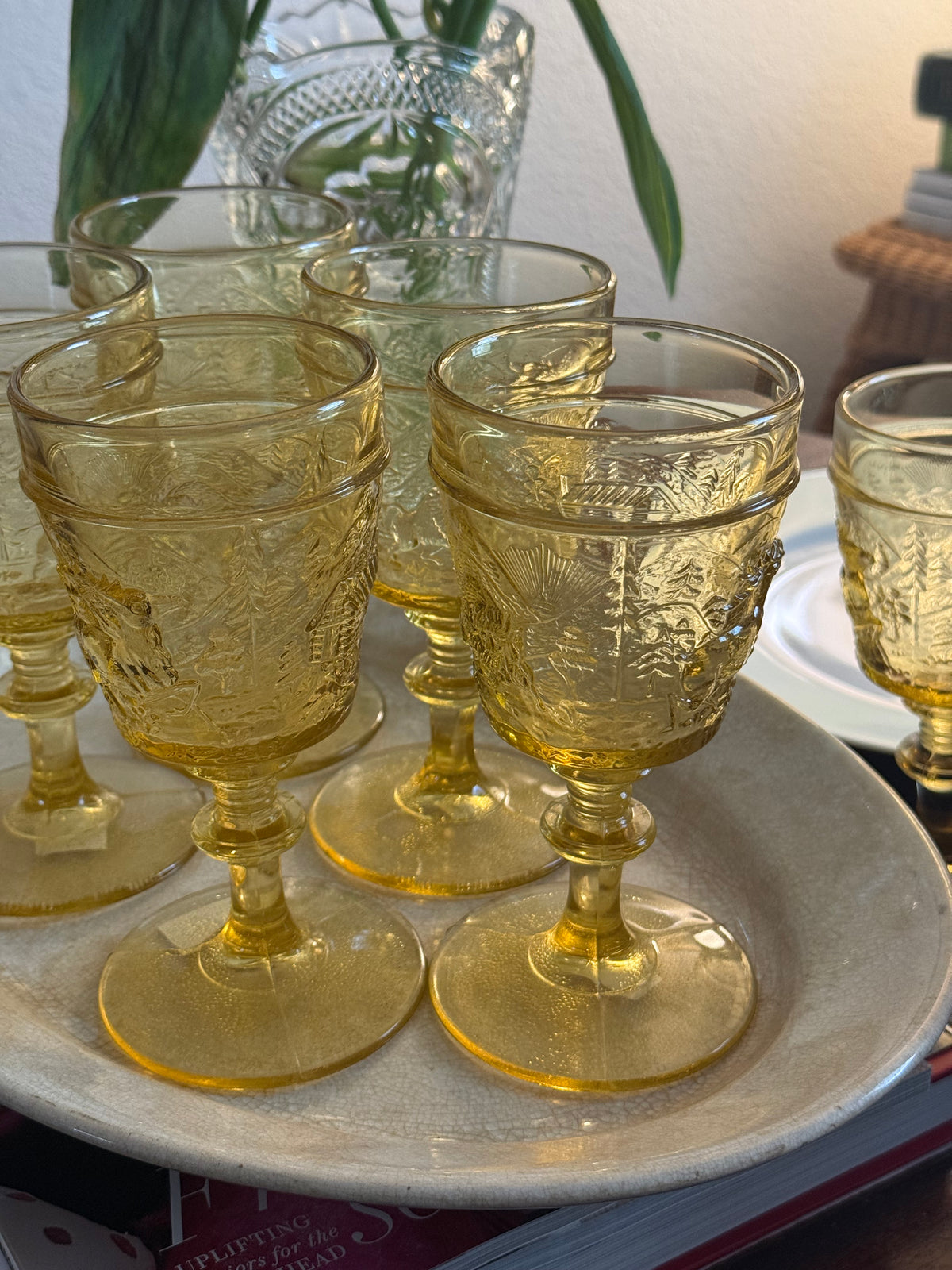 Vintage Amber Westward Ho Goblets, Set of 7