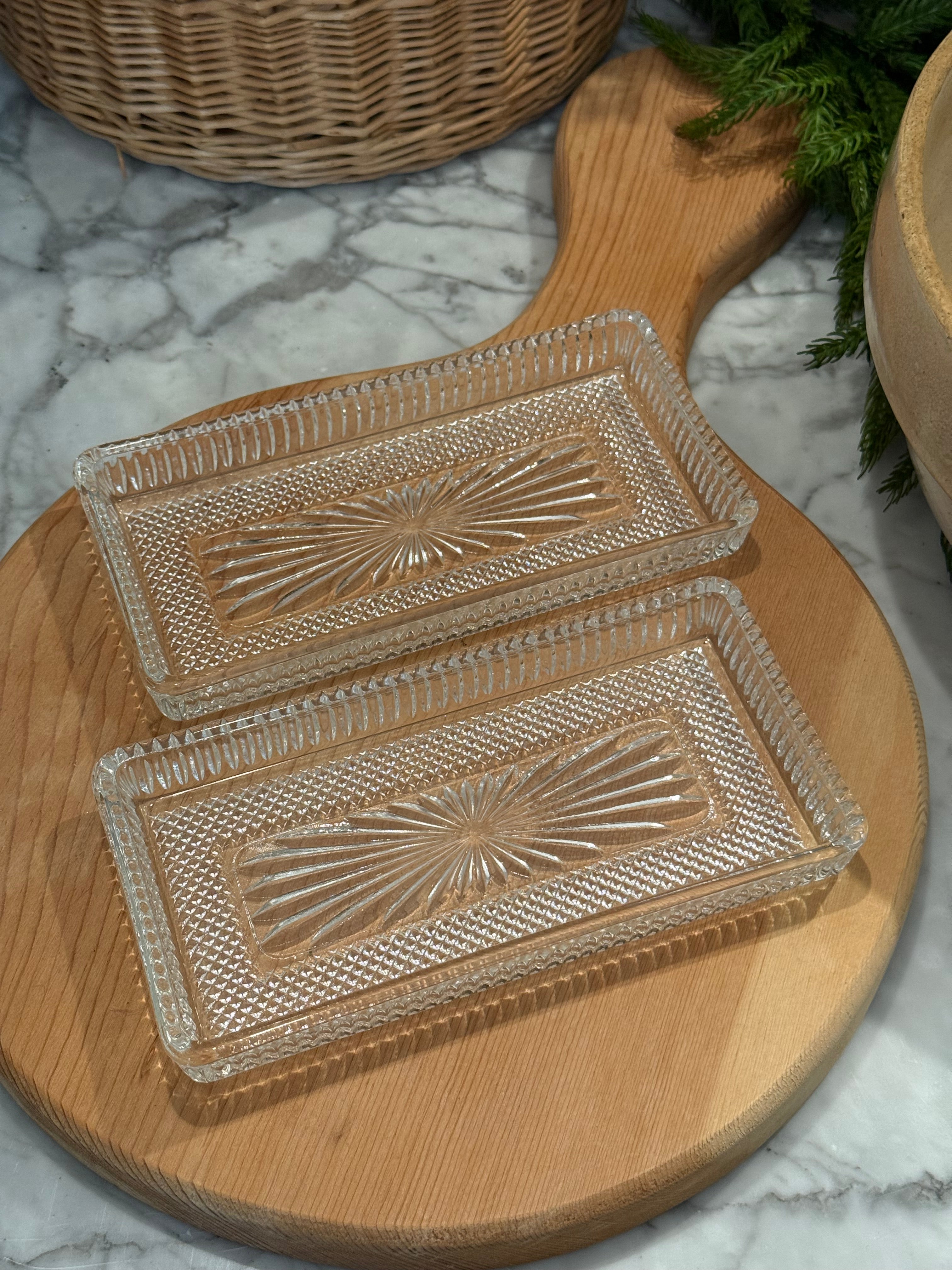 Vintage Starburst Pressed Glass Trays, Set of 2
