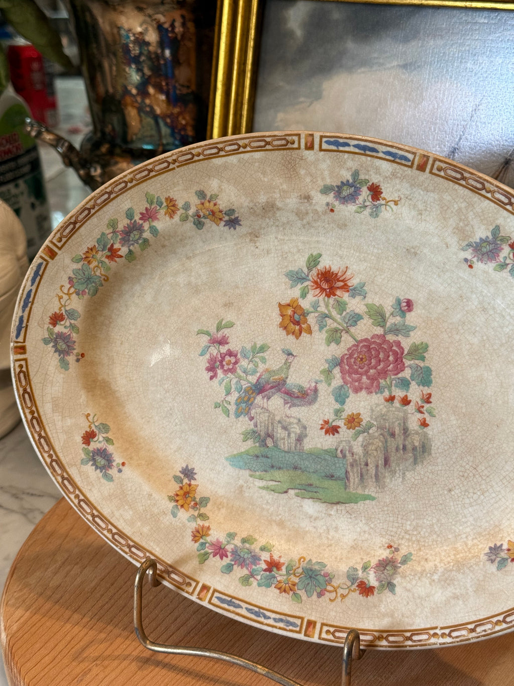 Rare Antique Johnson Brothers JB47  Pareek Peacock Oval Platter